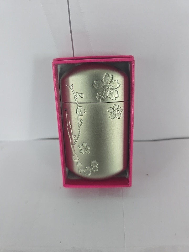 Vintage Silver Tone Portable Cigarette Pocket Ashtray Cherry Blossom New In Box