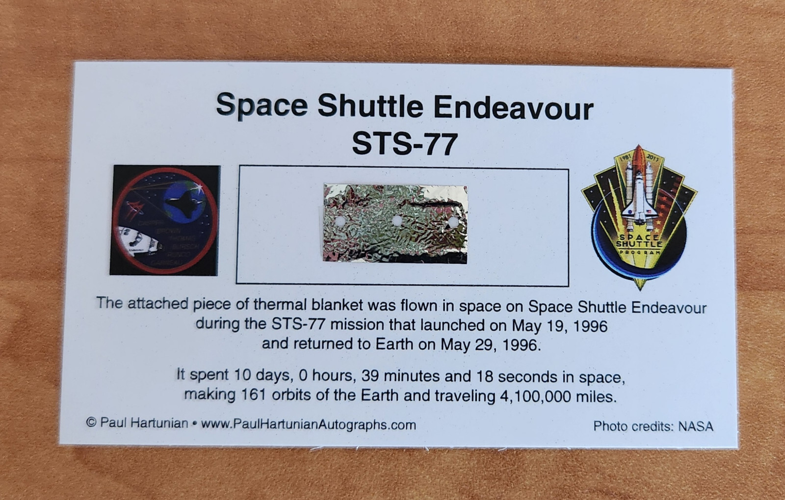 Own a Genuine Piece of Flown Space Shuttle Endeavour STS-77 Only $19.95