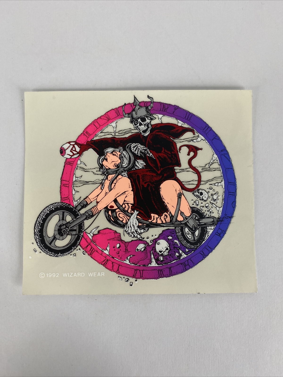 Vintage 92 Wizard Wear Dirty Biker Skeleton Neon Blacklight Sticker 4.5x 4