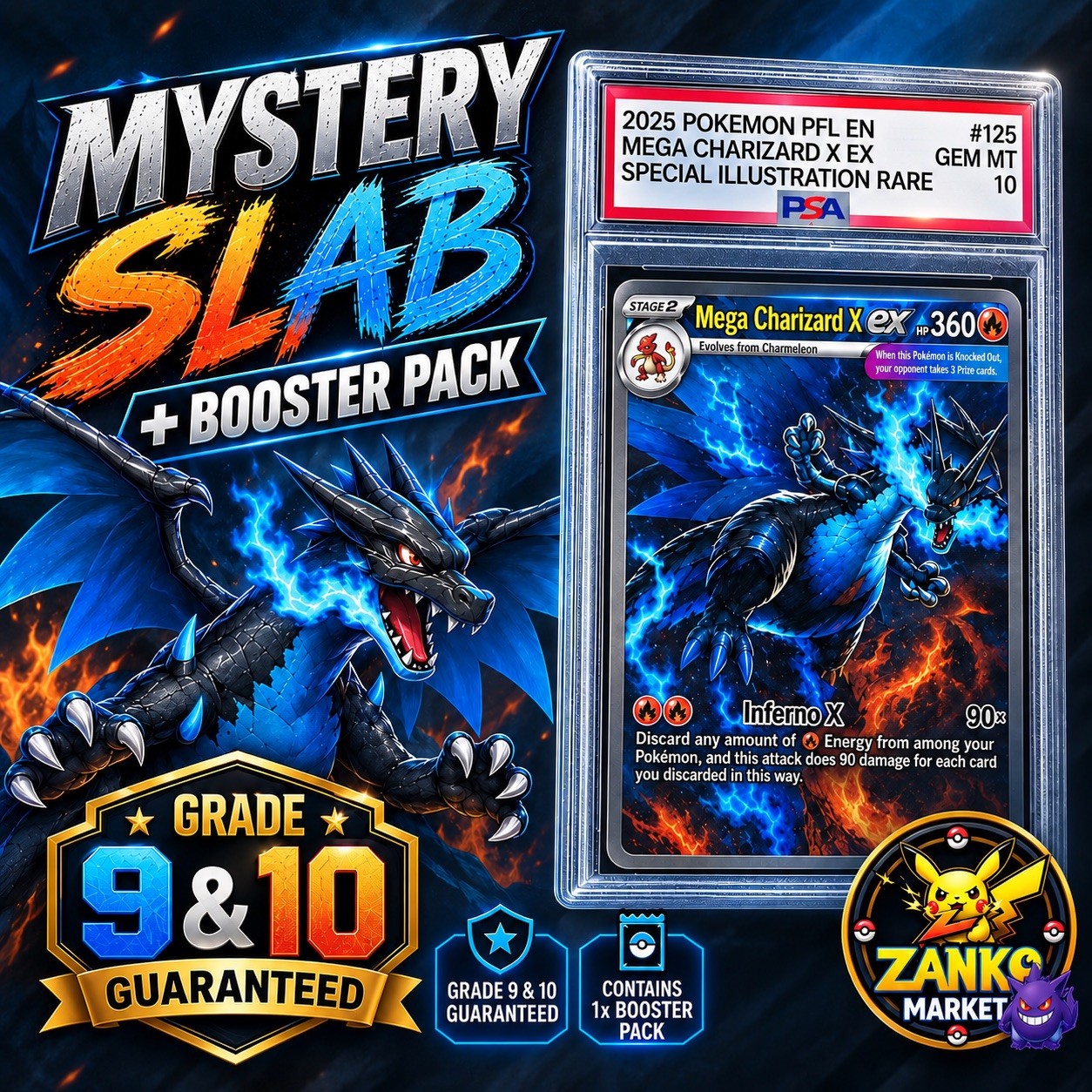 Pokémon Mystery Slab + Booster pack - PSA 10 Charizard Ex Chase - Read Below