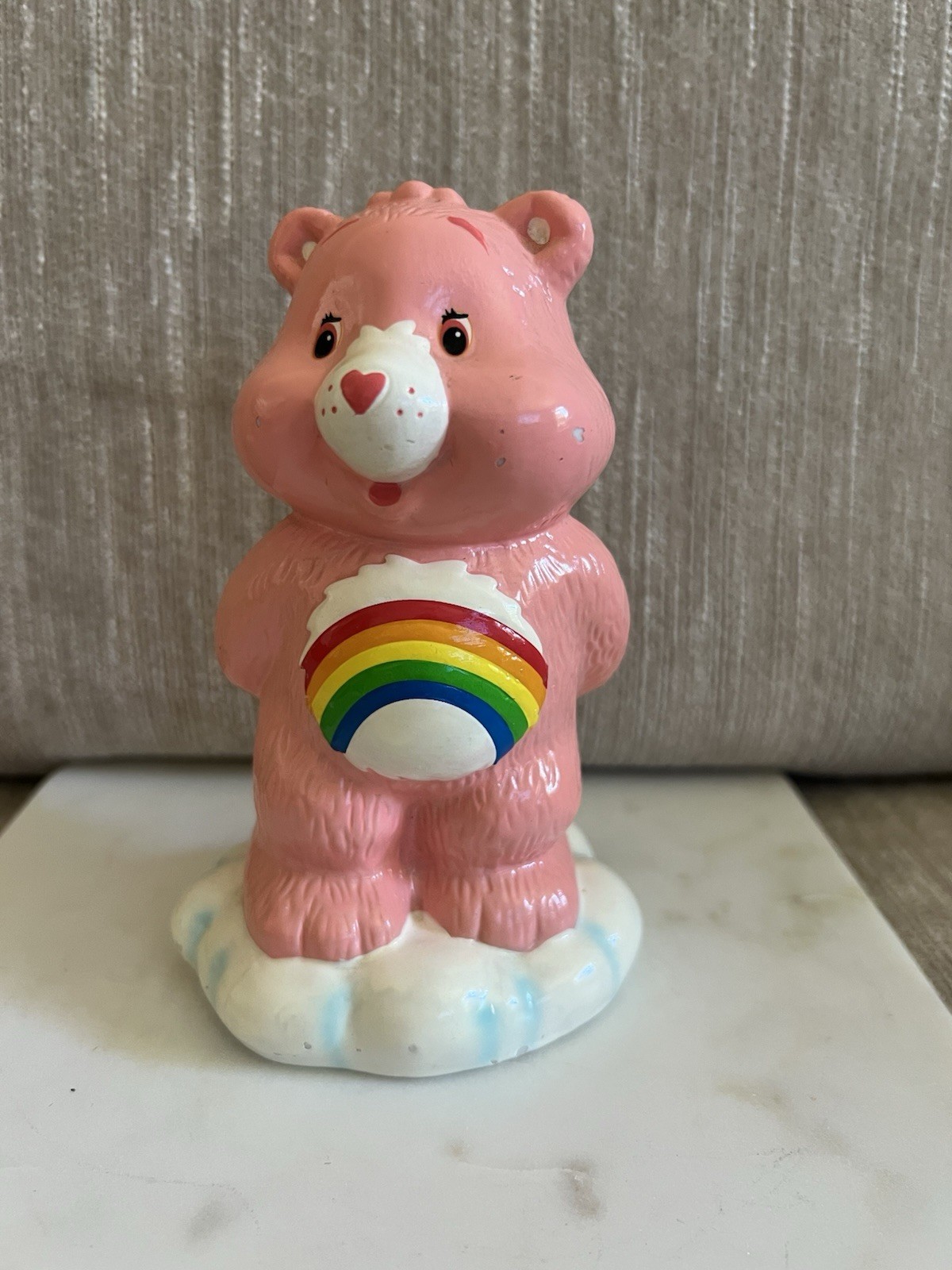 VTG TCFC Ceramic Pink Bear Piggy Bank Rainbow Belly, Marked CTC