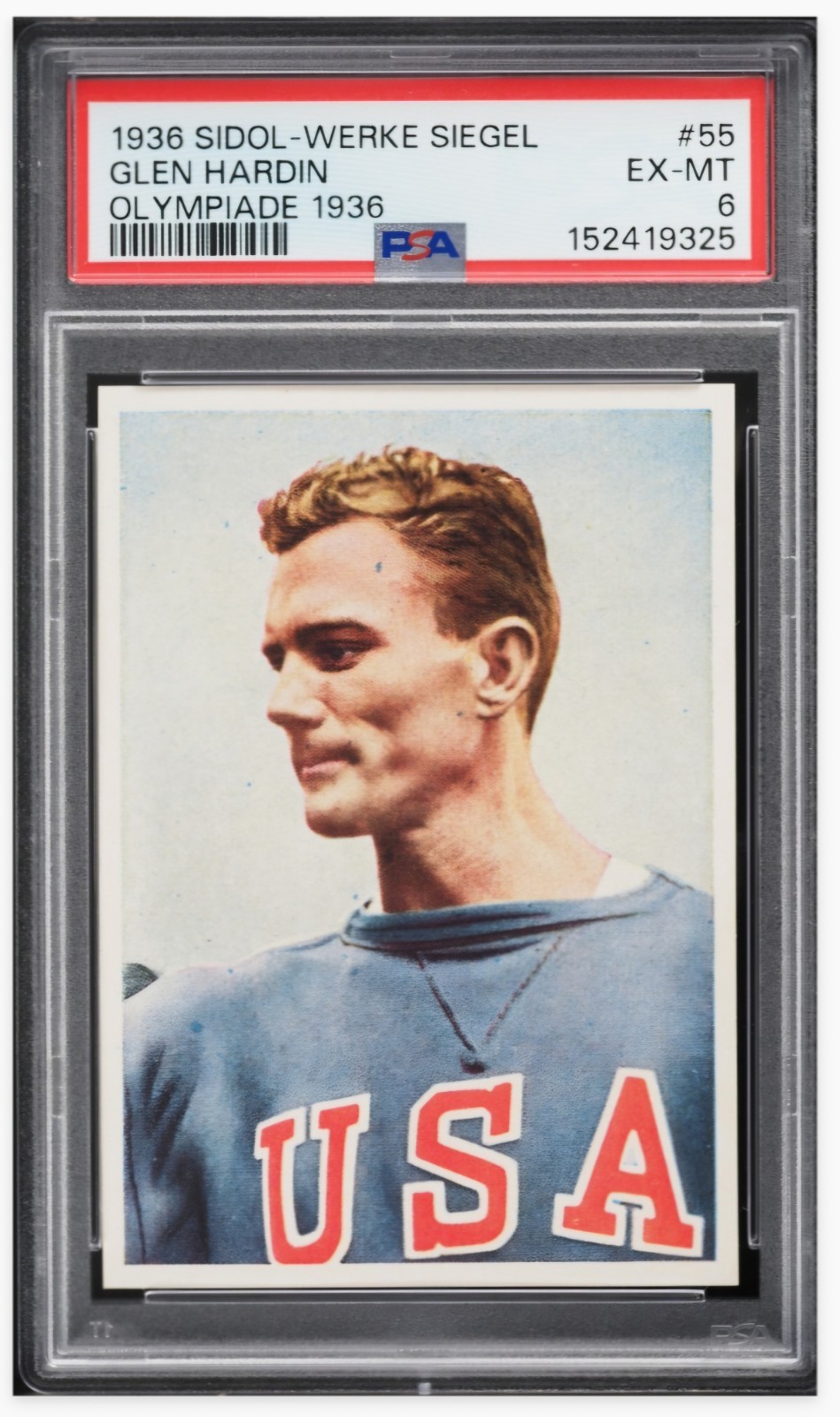 1936 🔴 PSA 6 Glen Hardin Sidol-Werke Siegel #55 Olympiade 1936