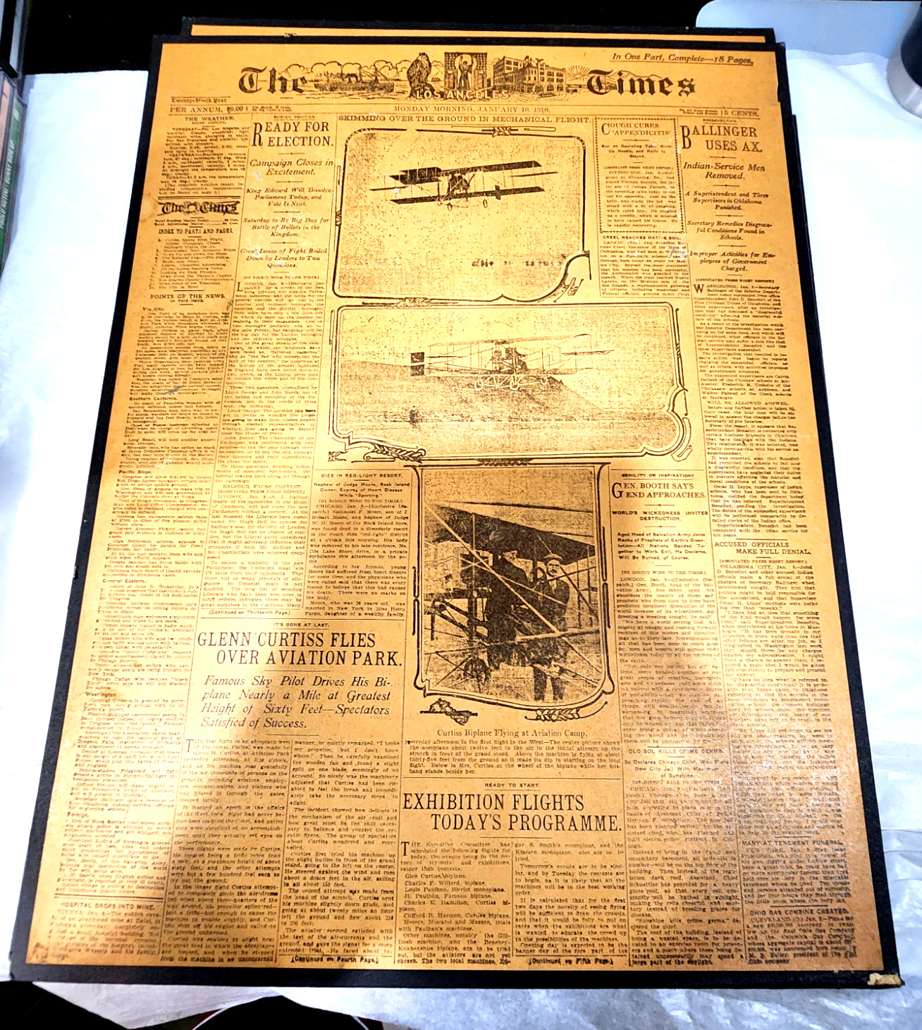 Vtg Los Angeles Times Wooden Plaque Lot of 3: 1881, 1910 Aviation, 1918 Peace