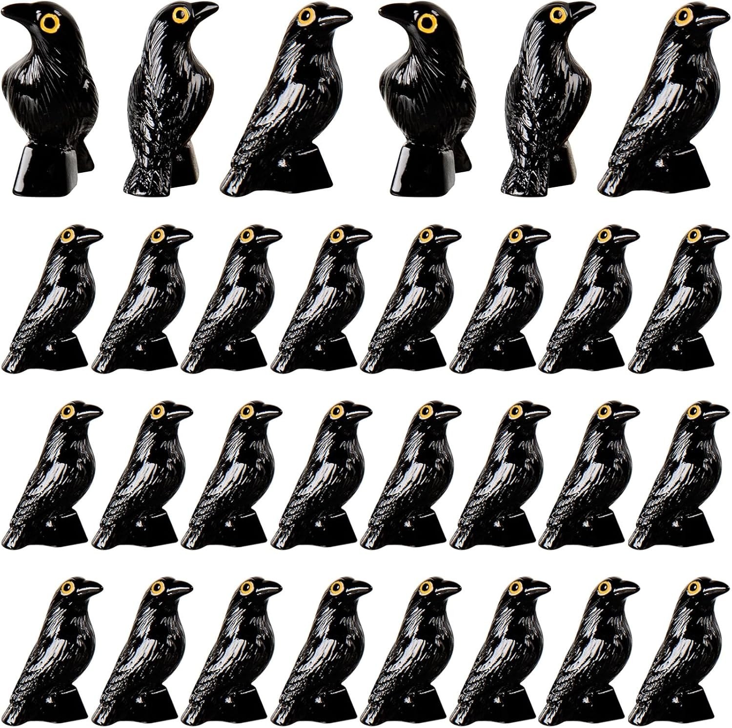 Mini Resin Crows Figurines Halloween Black Raven Bird Decor Set of 30 Tiny