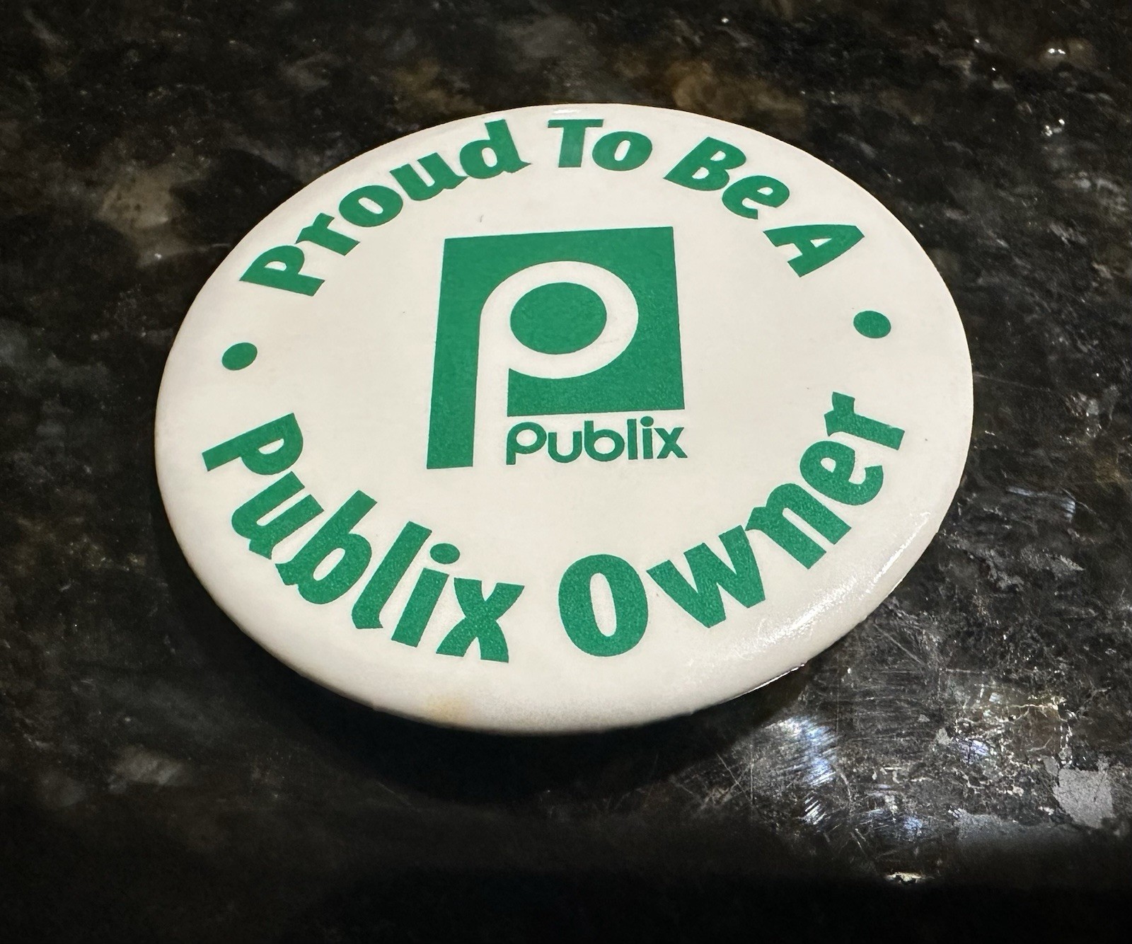 Vintage Proud To Be A Publix Owner Pinback Button Green Logo Employee Service