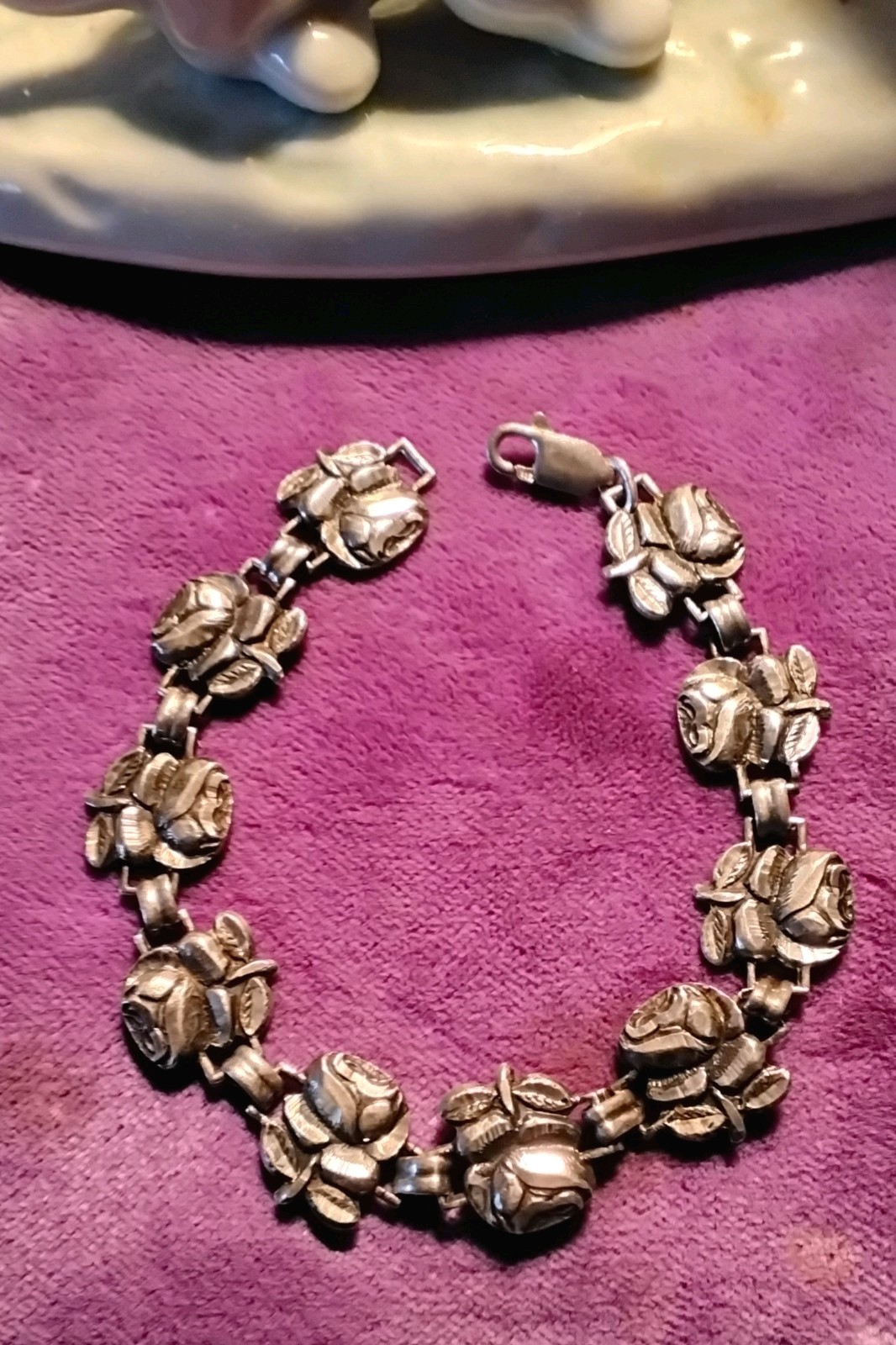 Vintage HMH USA Sterling Silver Saints & Rose Flowers Rosary Bracelet 5,5\