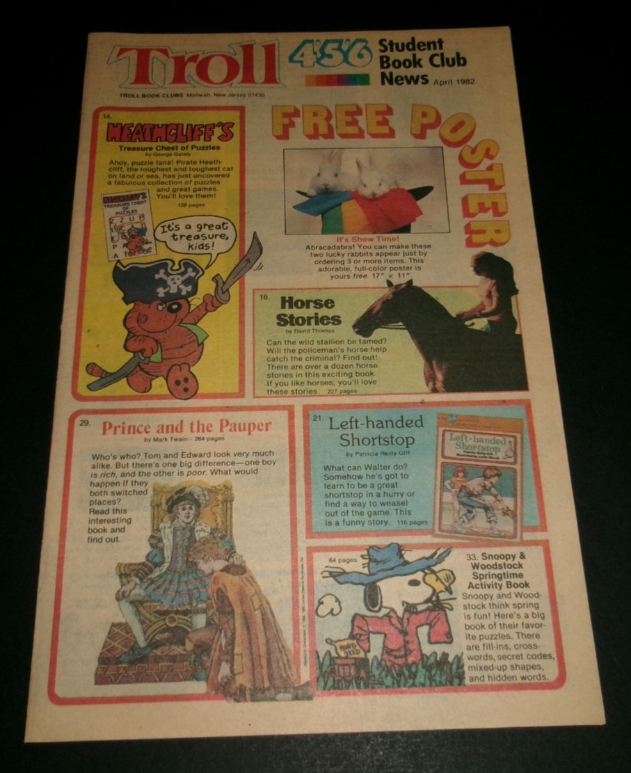 VTG April 1982 TROLL BOOK CLUBS Order Form *NICE* Heathcliff Snoopy Garfield +
