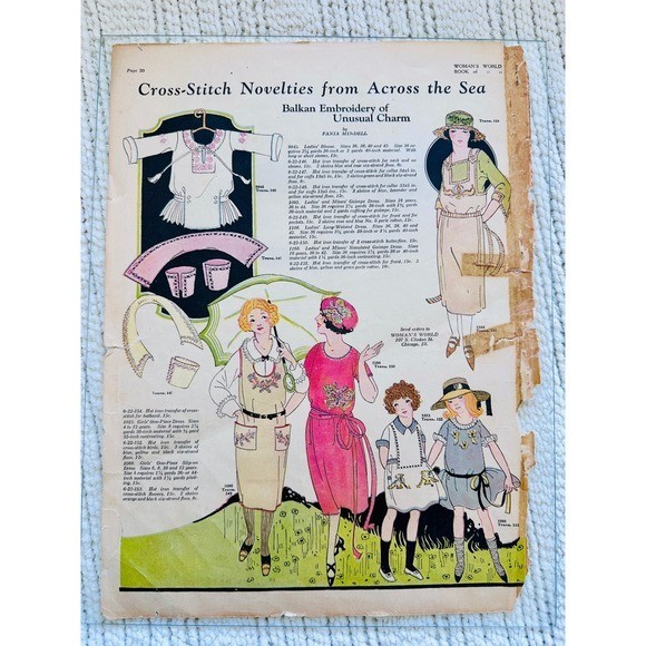Vintage 1920s Womans World Magazine Page Balkan Embroidery Jonquil Art Deco
