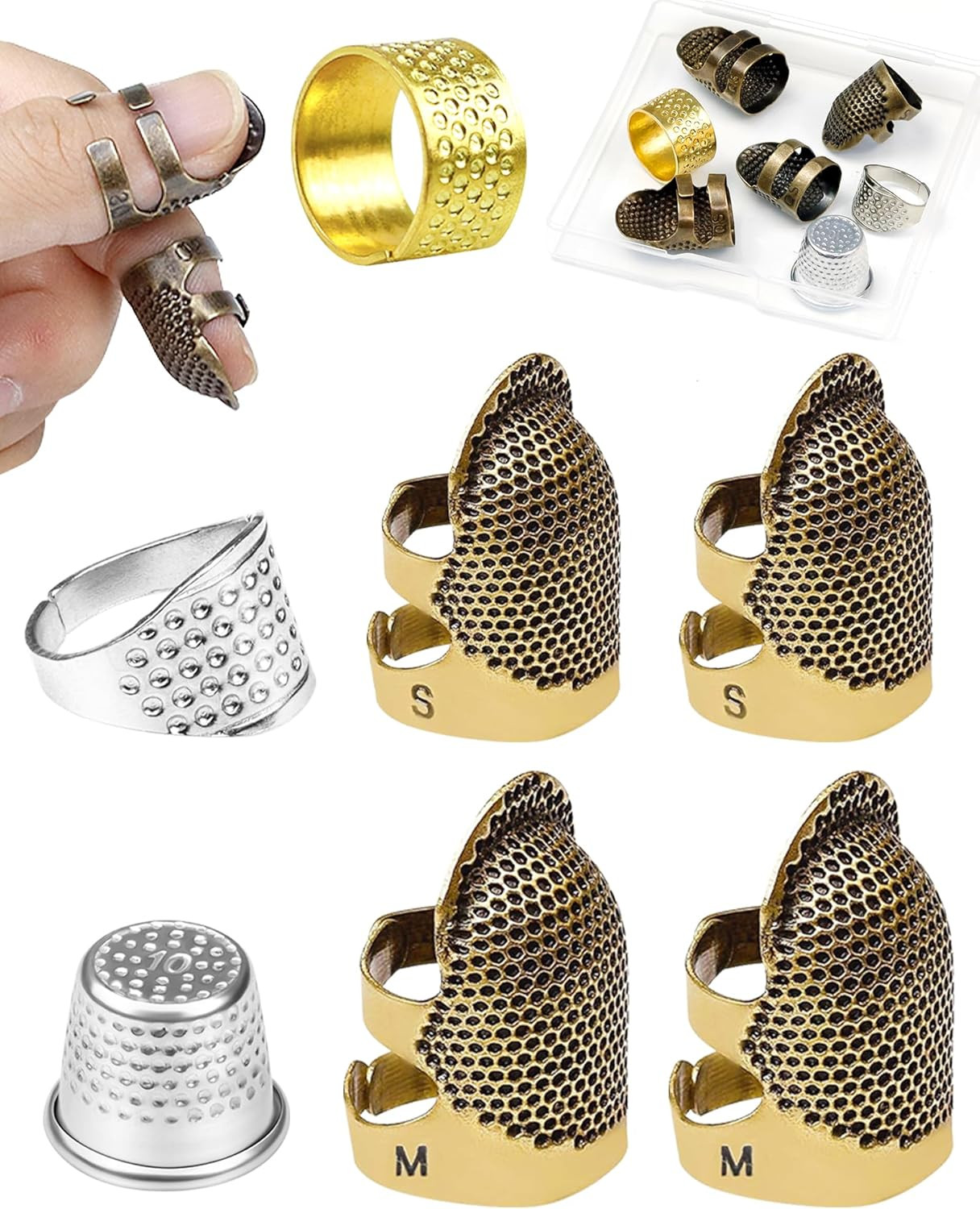 Thimble Kit– 7 PCS Sewing Thimbles for Hand Sewing, Metal Finger Protectors, Thi