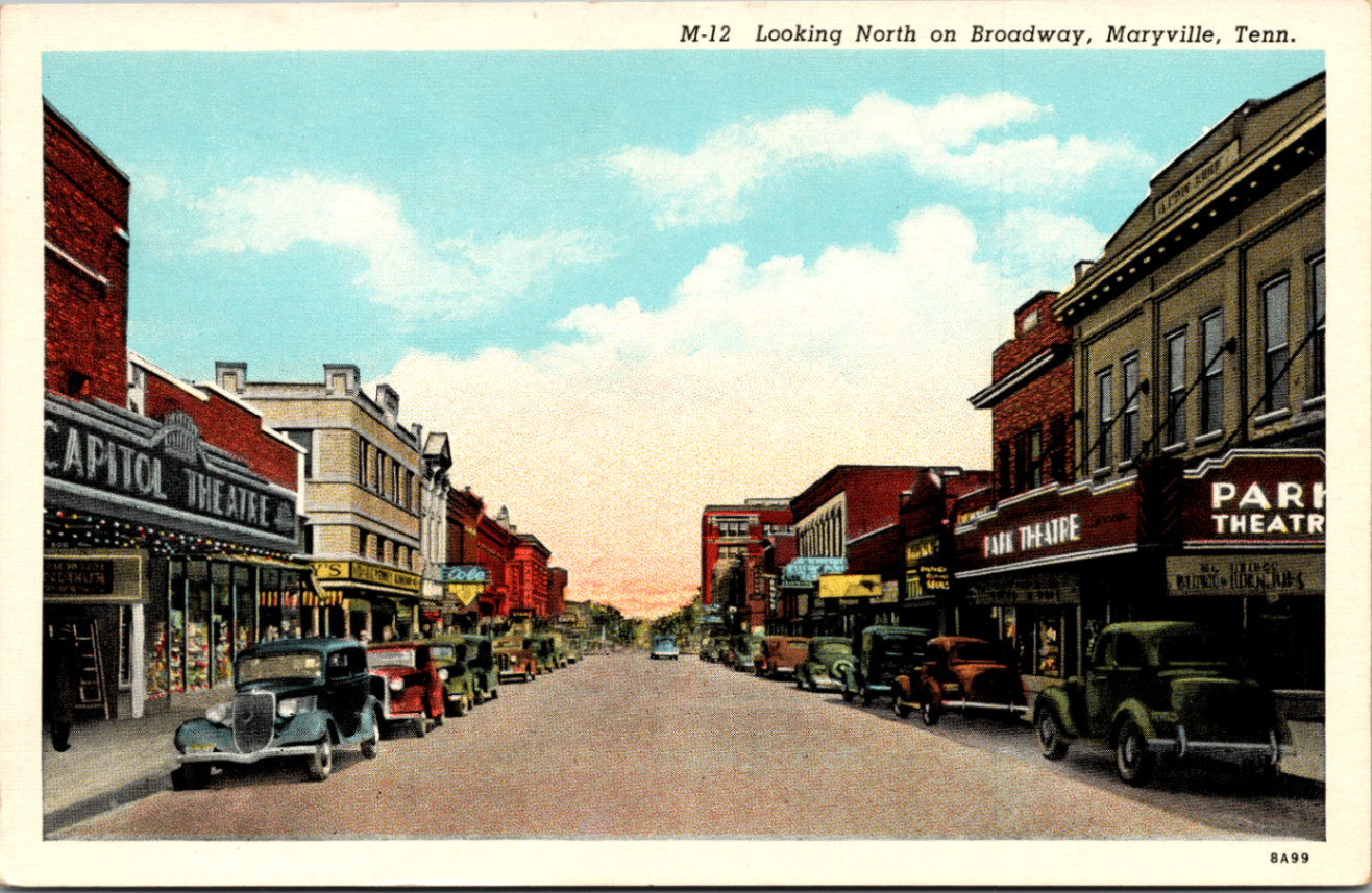 Maryville, TN Broadway Capitol Park Theatre Vintage Postcard C.T. American Art
