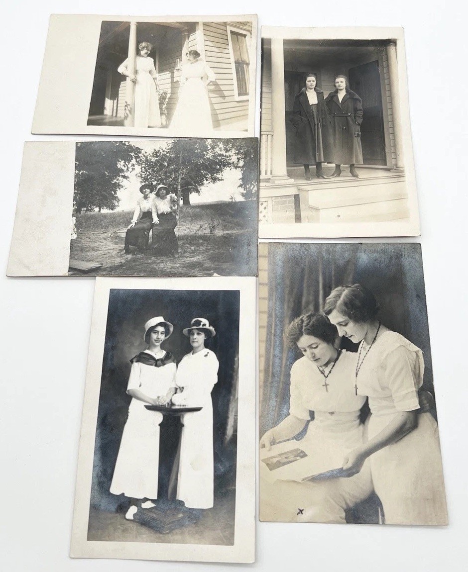 Lot of 5 Antique RPPC Real Photo Postcards Women Friends Sisters Portraits