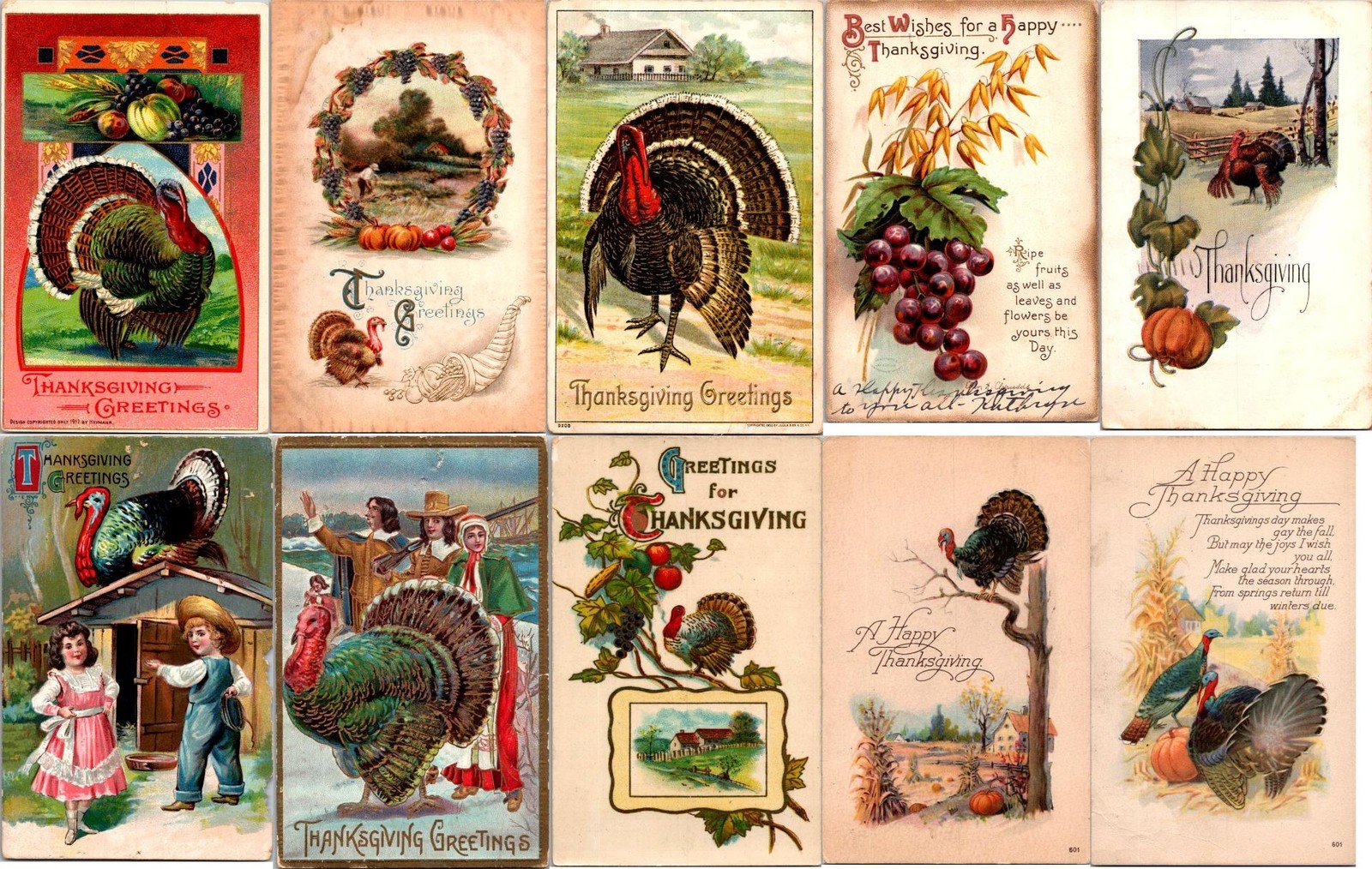 LOT/10 ANTIQUE THANKSGIVING VINTAGE POSTCARDS EARLY 1900s CONDITION VARIES #21