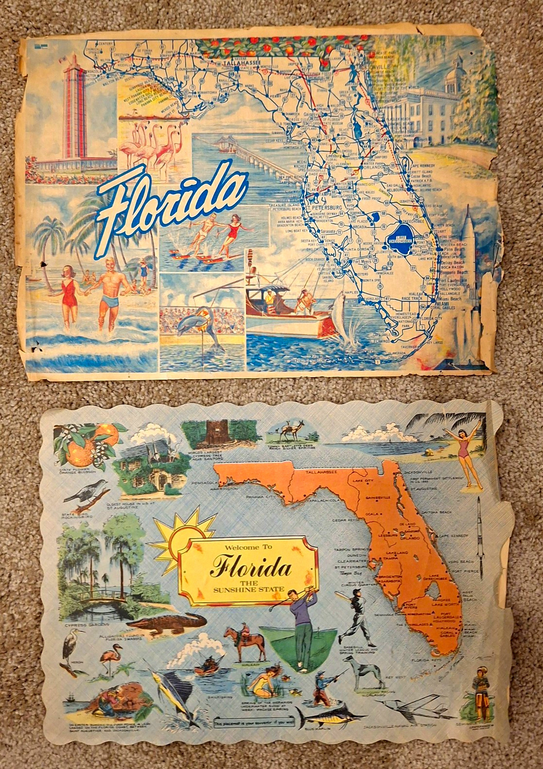 Vintage 70 s Florida Souvenir Map  Florida  Souvenir Maps resturant place mat