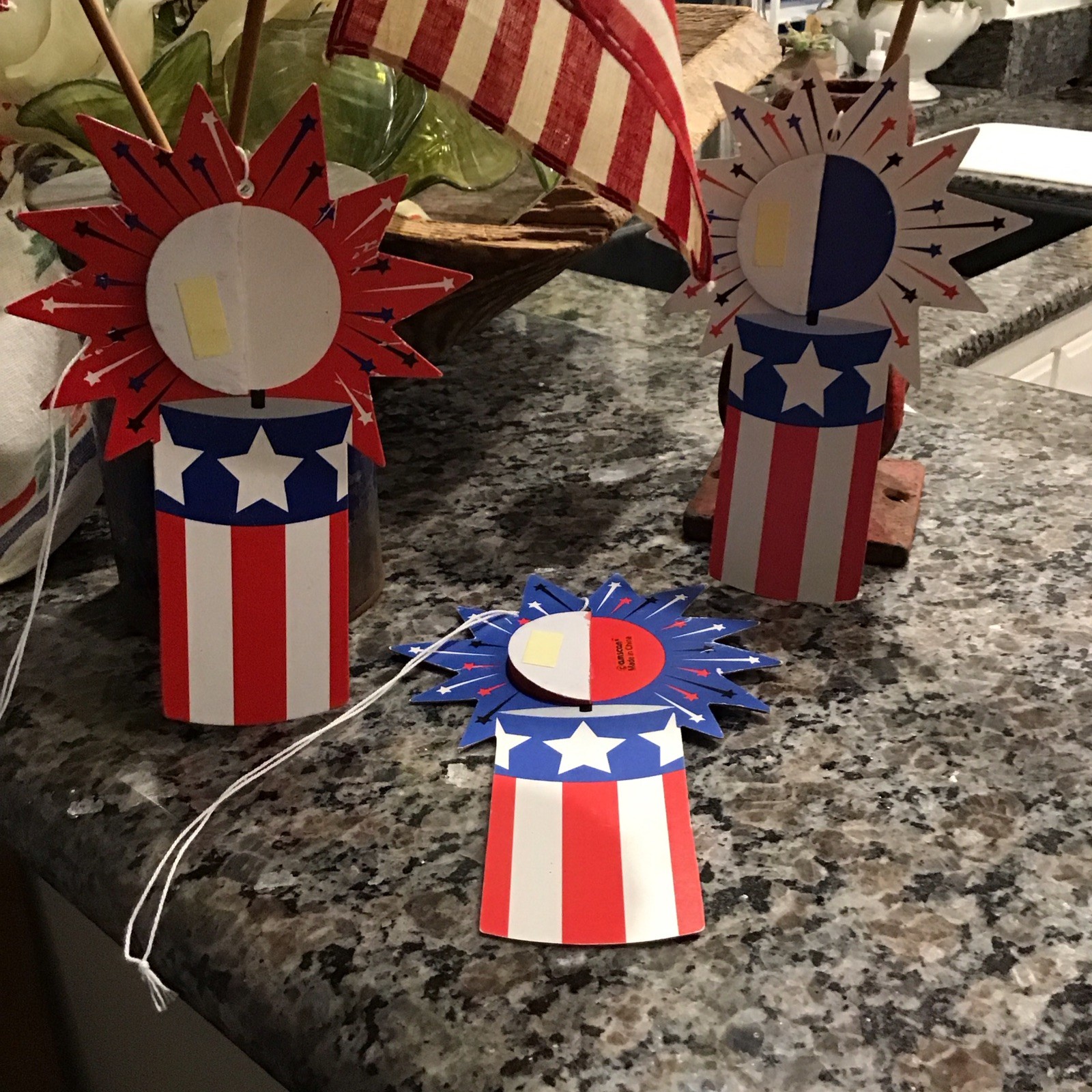 Vintage 4th Of July Patriotic Set / 3 Diecut Honeycomb Firecrackers Amscan
