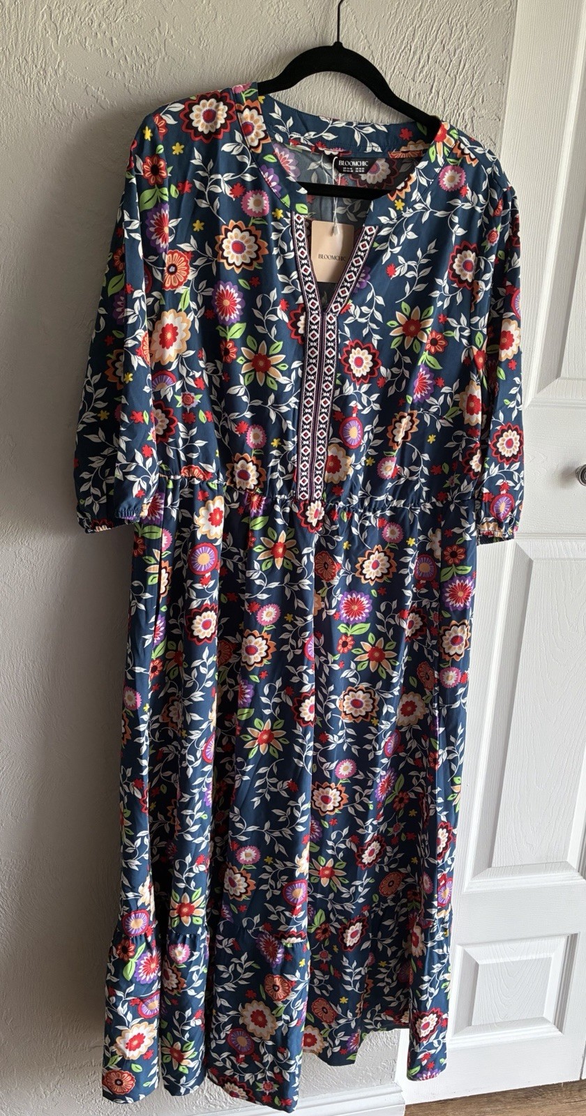 New BloomChic Floral Stretchy-Waist Pockets Midi Dress Boho Plus Size 14-16 1X