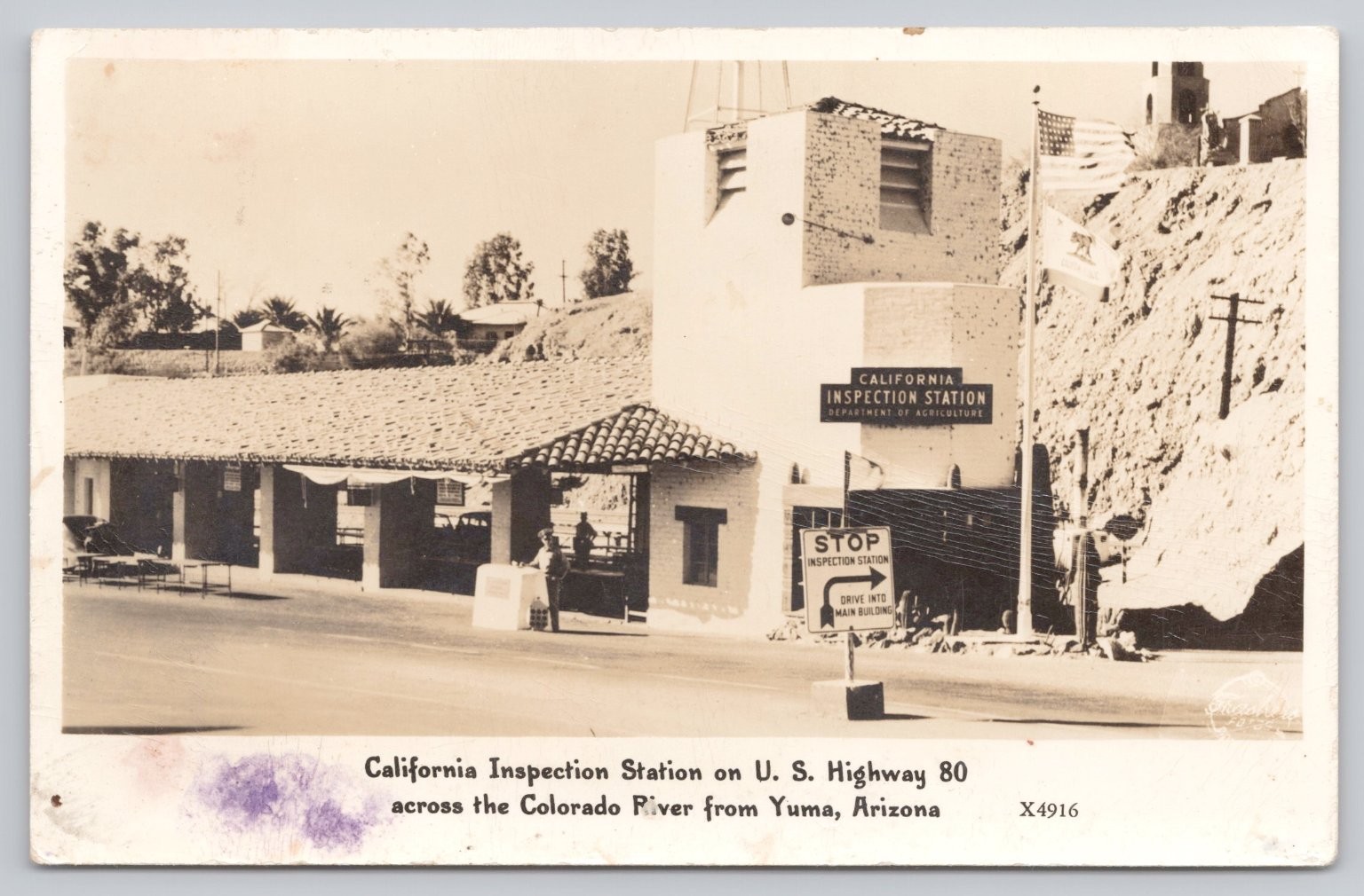 Vintage RPPC California Inspection Station US Hwy 80 Yuma AZ Border Postcard