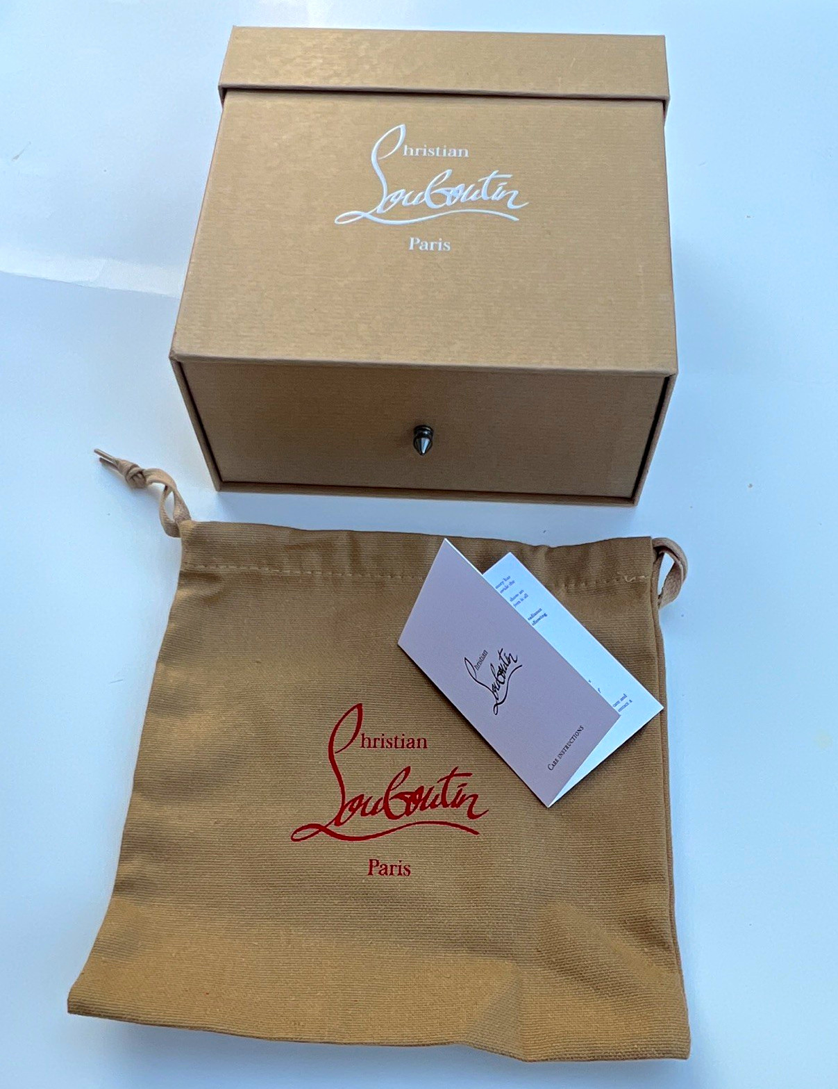 Christian Louboutin Beige/Red Logo Accessory Box w/ Lid Dust Bag & Booklet