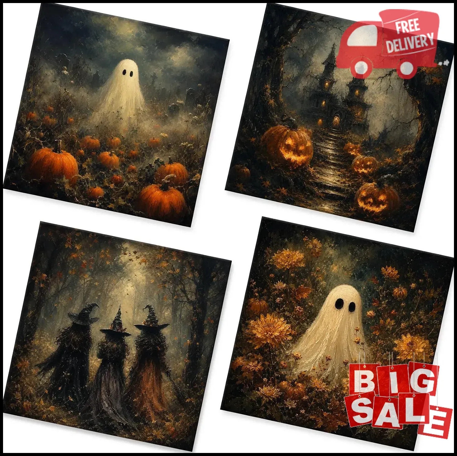 50Pcs Halloween Paper Napkins - 4 In1 Designs 2-Ply, 6.5 × 6.5 Inchs