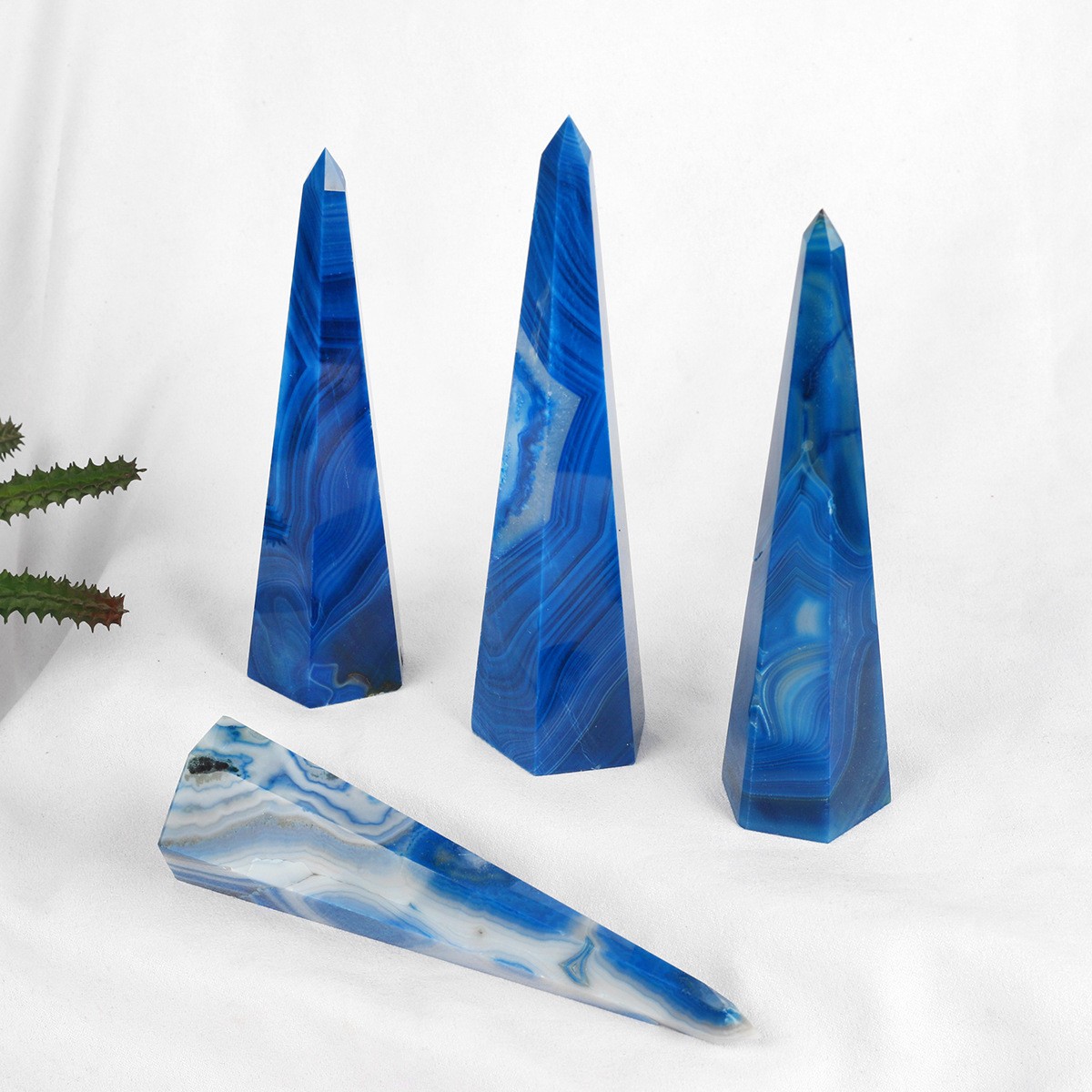 Blue Banded Agate Obelisk Tower Crystal Wand Reiki Chakra Healing Home Decor