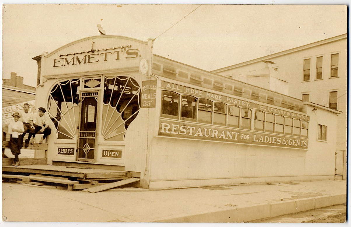RPPC: \'Emmett\'s Always Open Diner,\' Waterloo, NY,  Railroad Car Design, Ca.1912