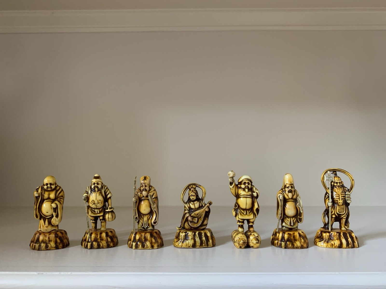 c1950 Japanese🇯🇵 Seven Lucky Gods Celluloid Antique Figurines MINT 2-2 3/4”☘️