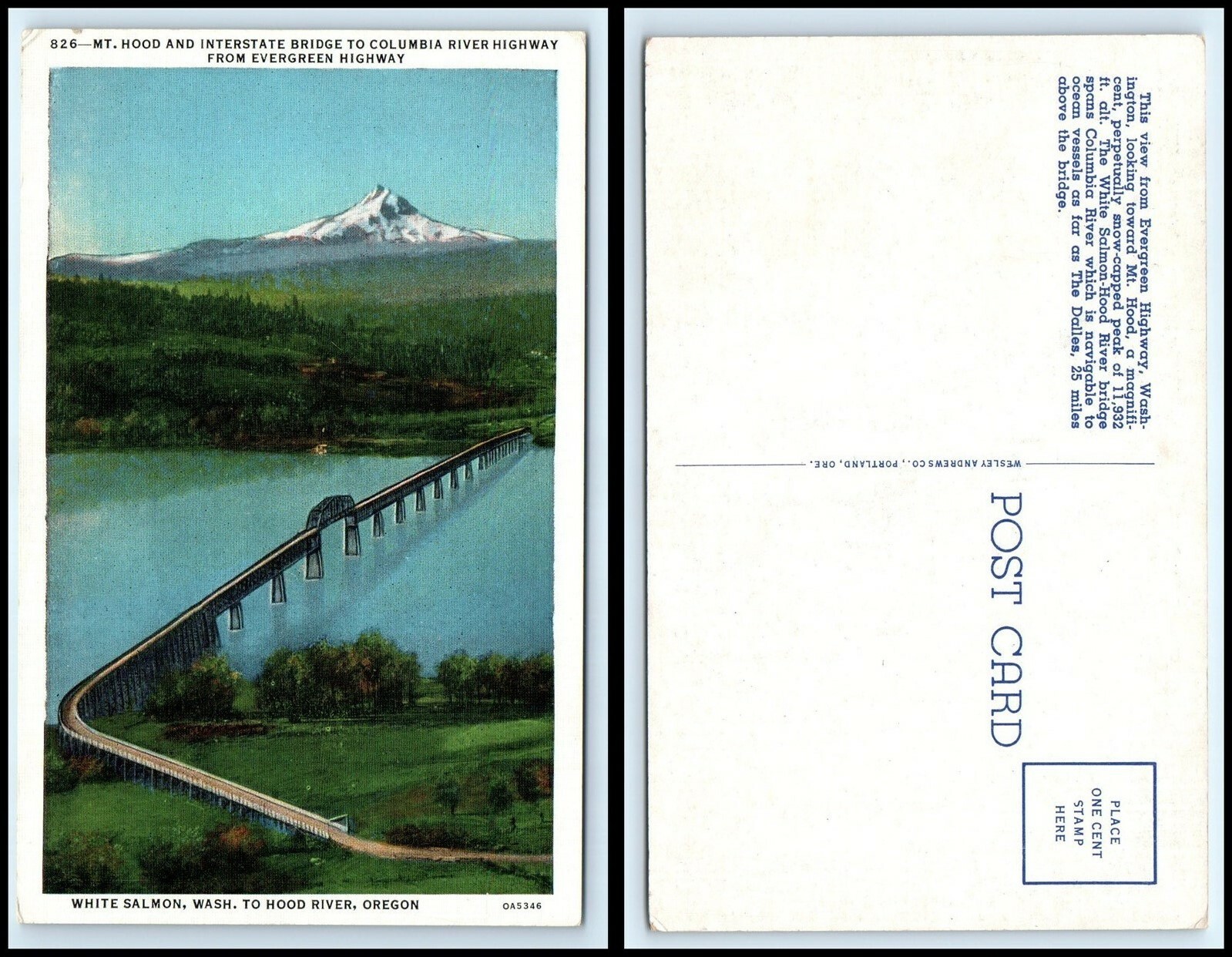 OREGON Postcard - Mt. Hood & Interstate Bridge from Evergreen Highway O12