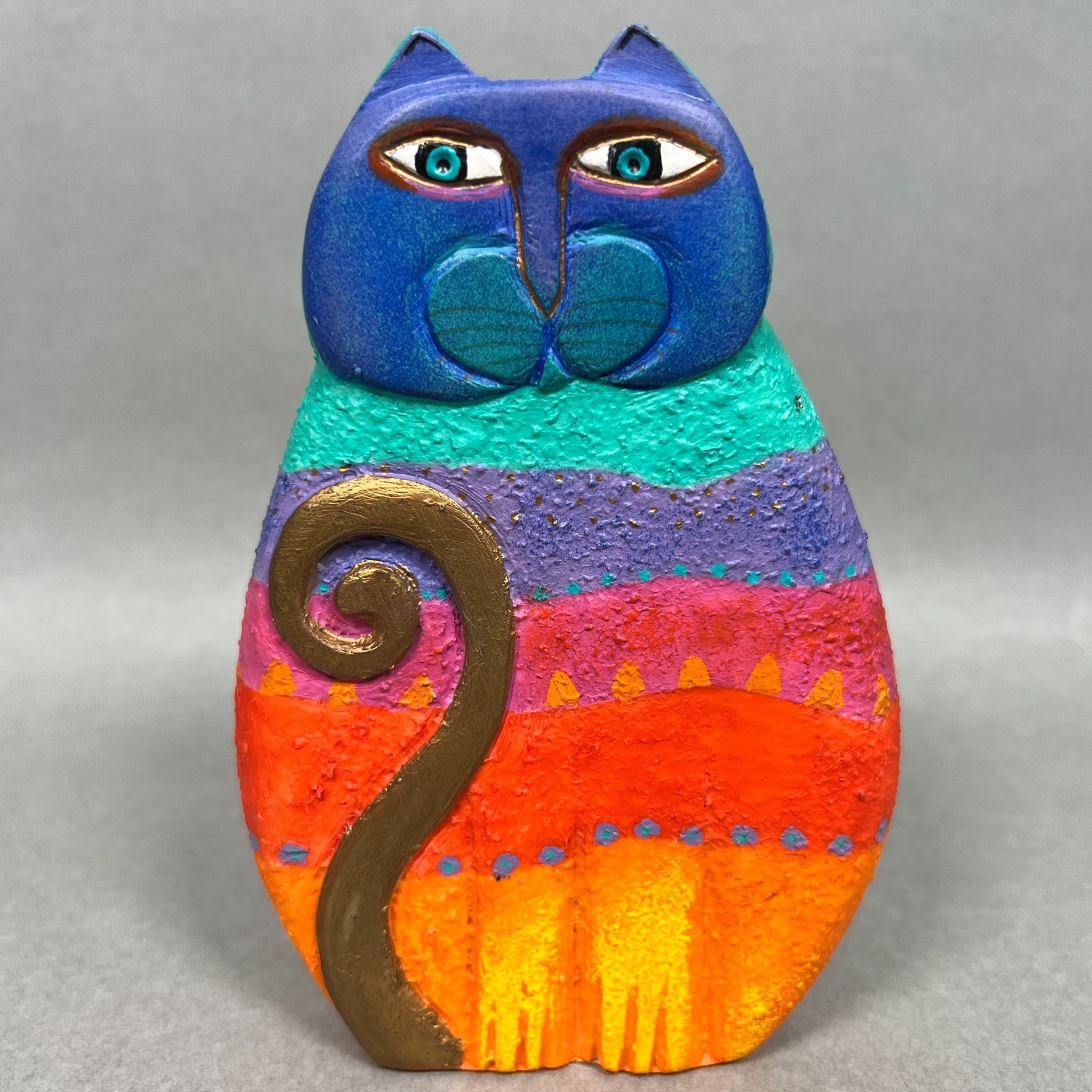 Laurel Burch Rainbow Cat Statue SIGNED 1999 United Design Kitty Sculpture Cats