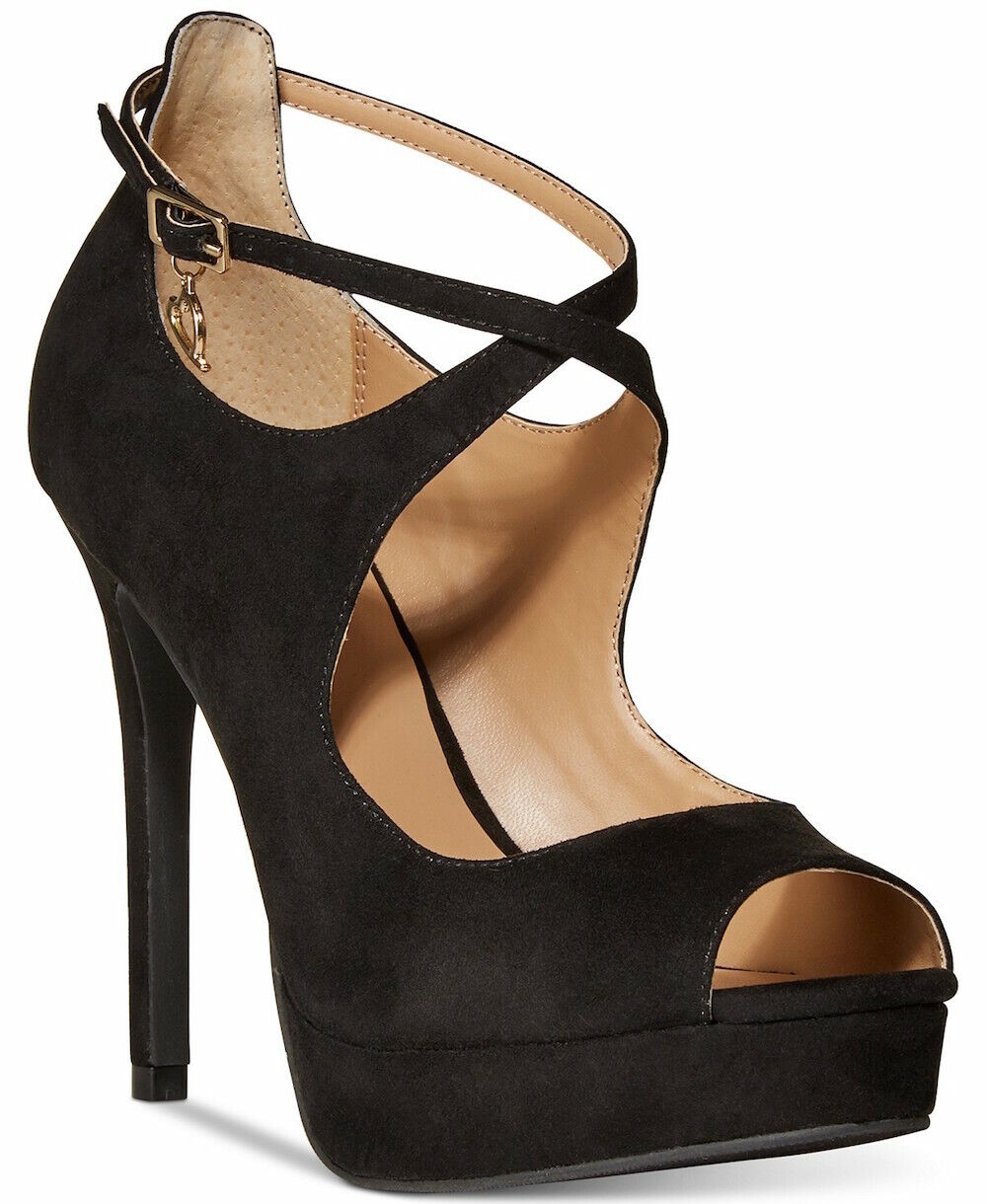 Thalia Sodi Womens Chelsie2 Peep Toe Ankle Strap Classic, Black Micro, Size 7.5