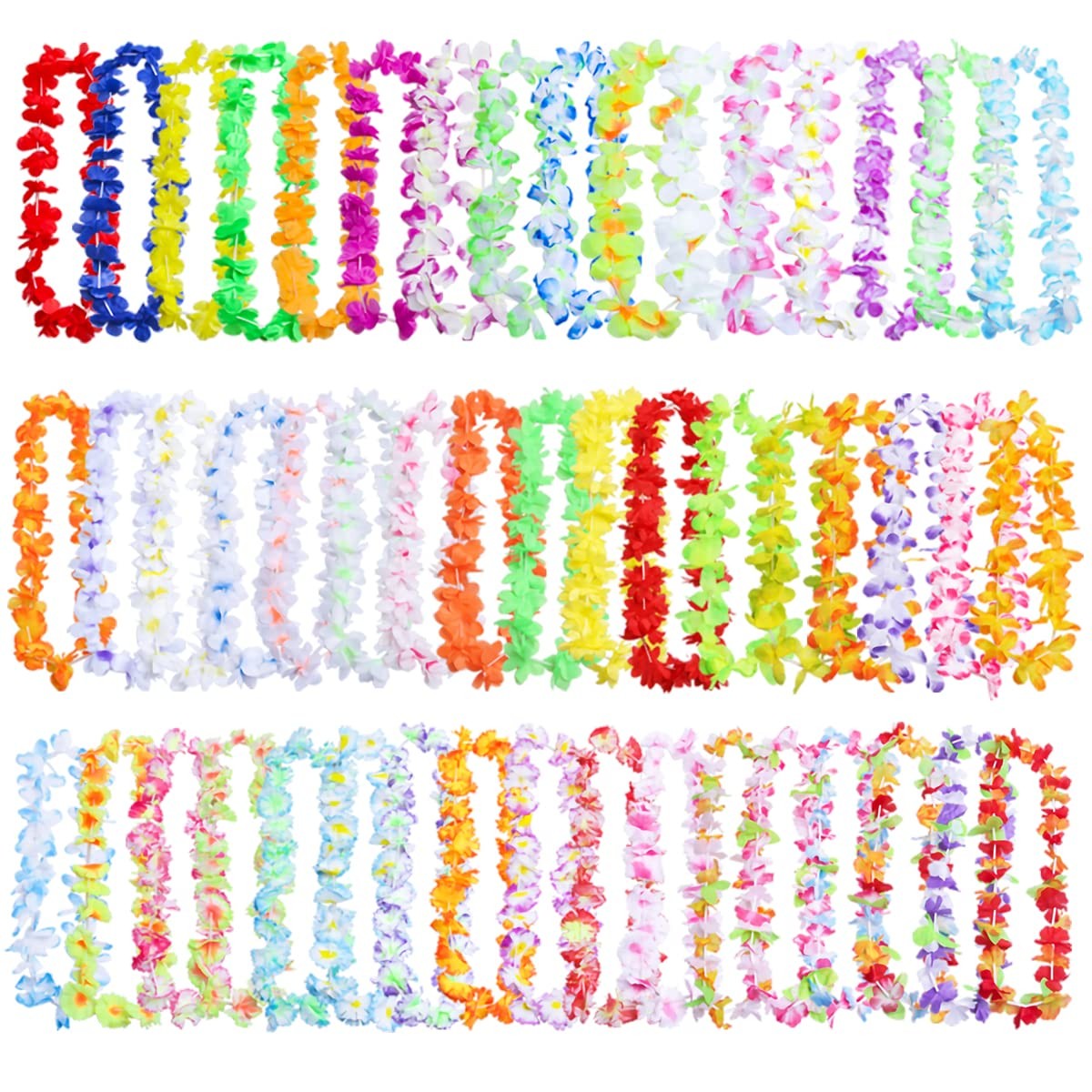 150PCS Hawaiian Leis Party Decorations, 50 Styles Flower Necklace Bulk for Tr...