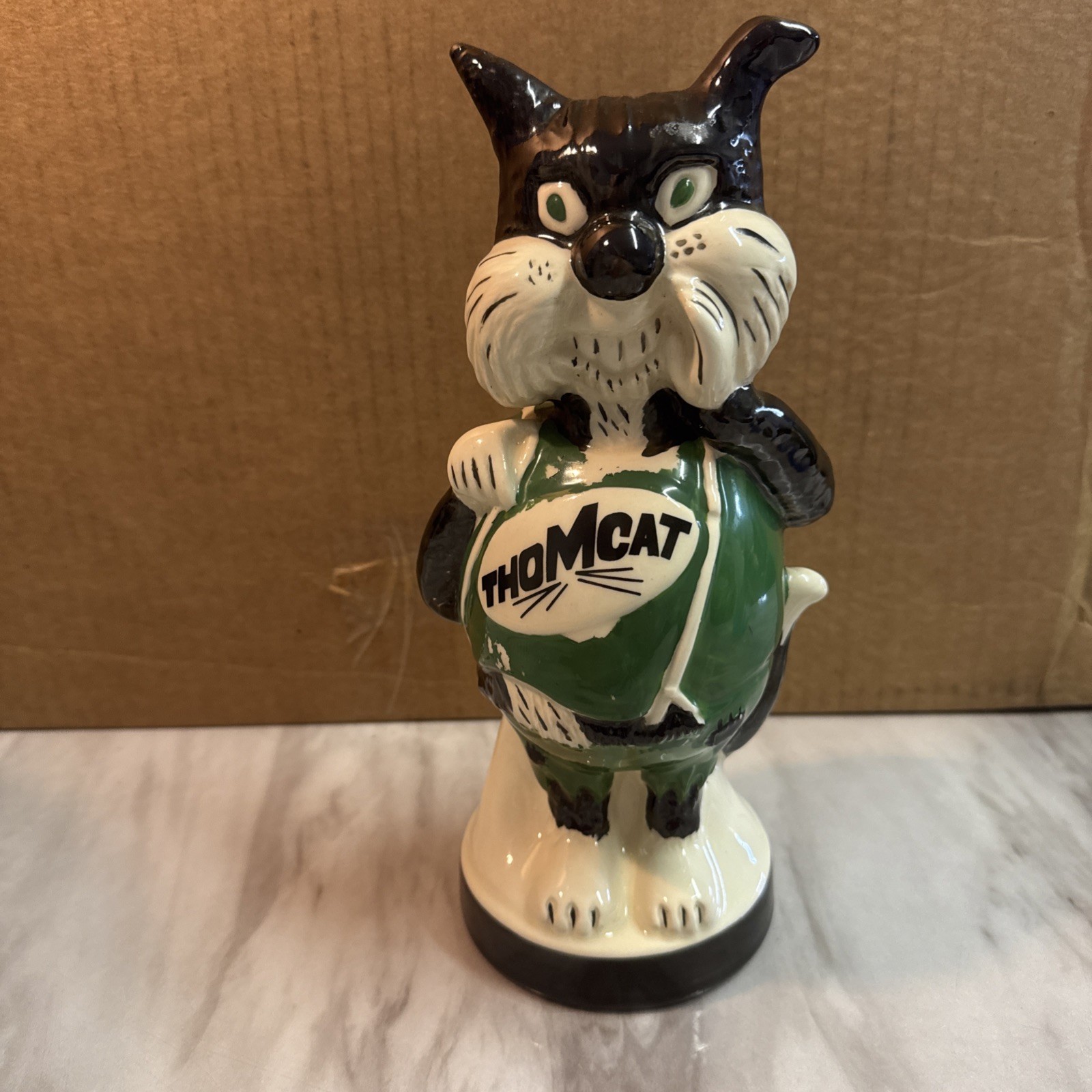 Rare Vintage 1970's Thomcat Publishing Ceramic Advertising  Cat Coin Bank