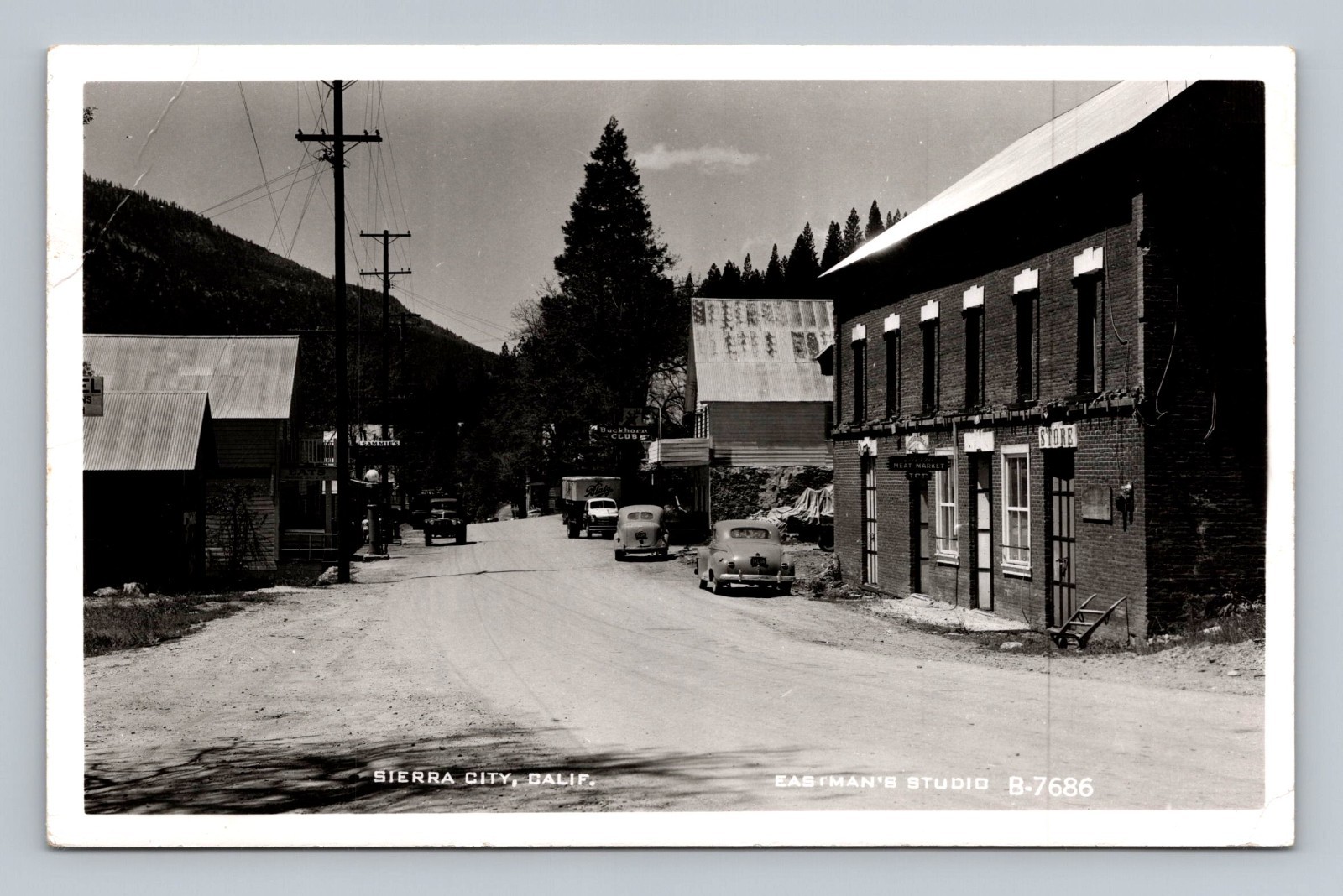 Sierra City CA Main St Downtown Buildings Vintage Cars RPPC VTG Postcard