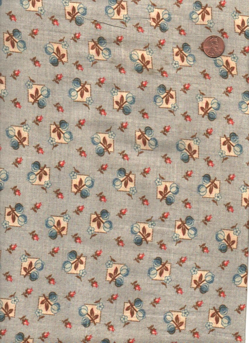 Antique 1870 Blue Calico Fabric