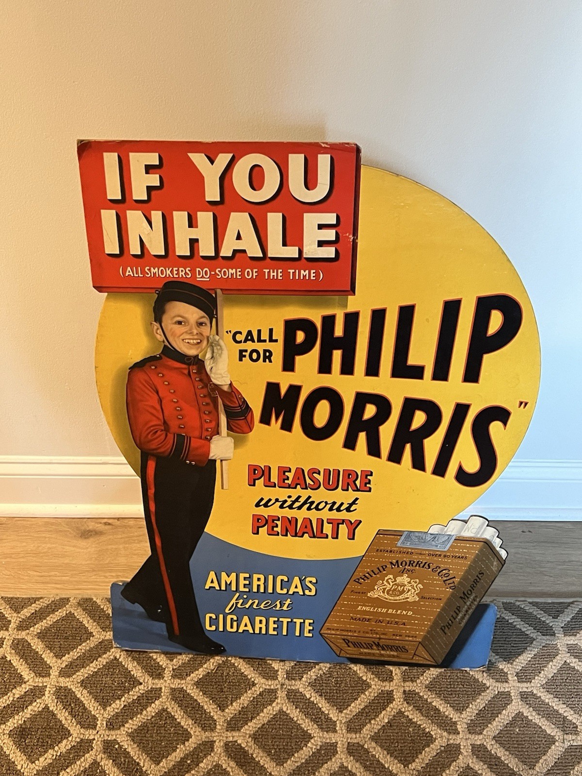 Vintage 1940s Philip Morris Cigarette Cardboard Sign Die Cut Standee Bellhop