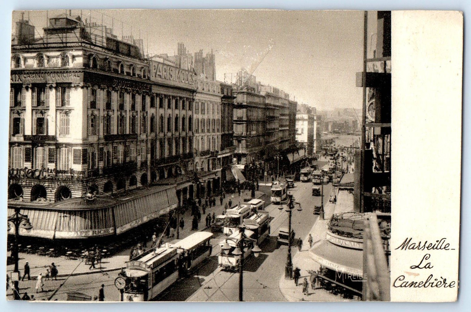 Bouches-du-Rhône France Postcard Marseille View of The Canebiere c1930\'s