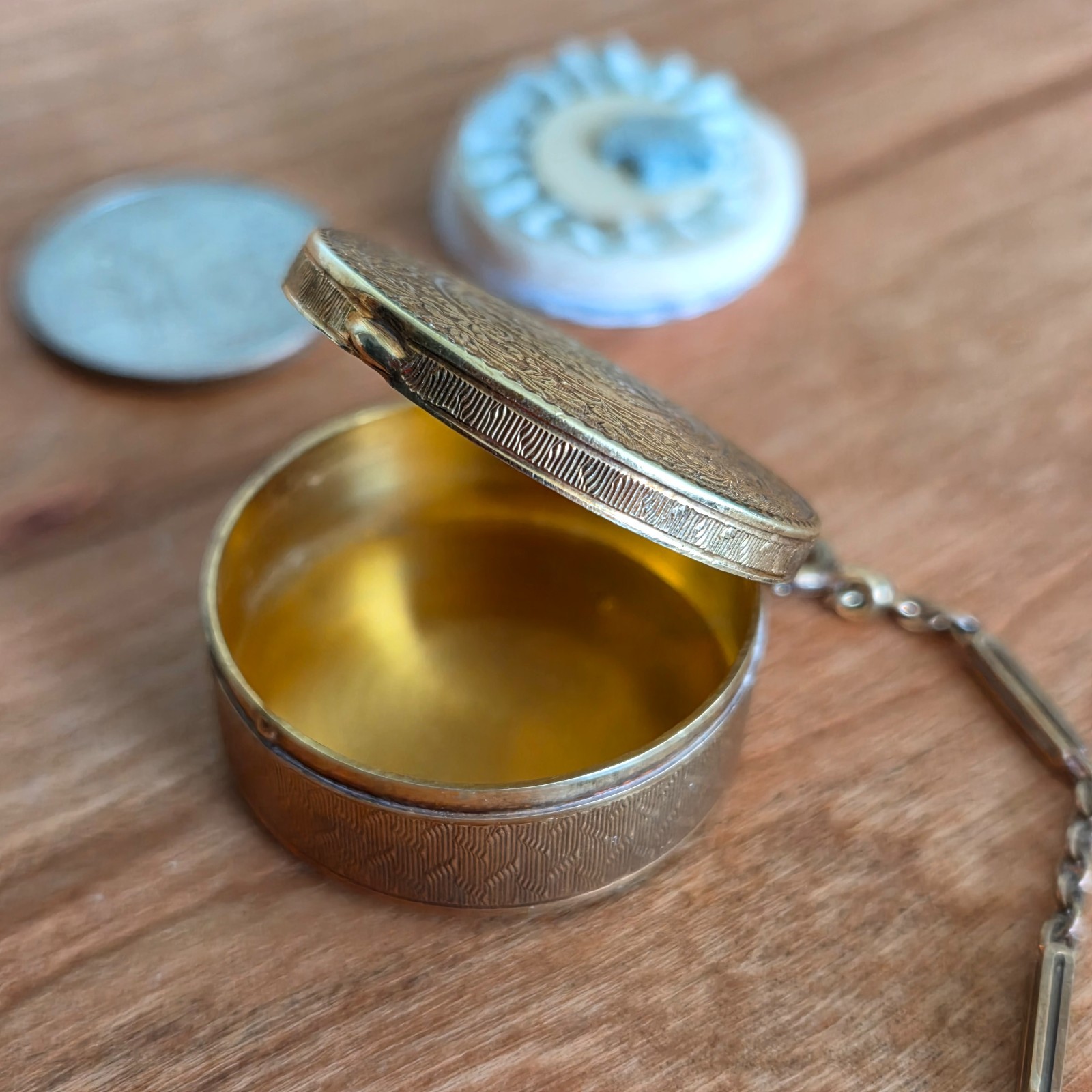 Vintage 14K Gold Tango Compact/Chatelaine Case w Mirror and Puff