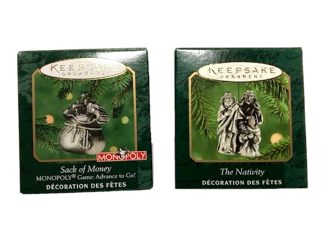 2000 Hallmark Keepsake lot of two Miniature Pewter Christmas Ornaments 