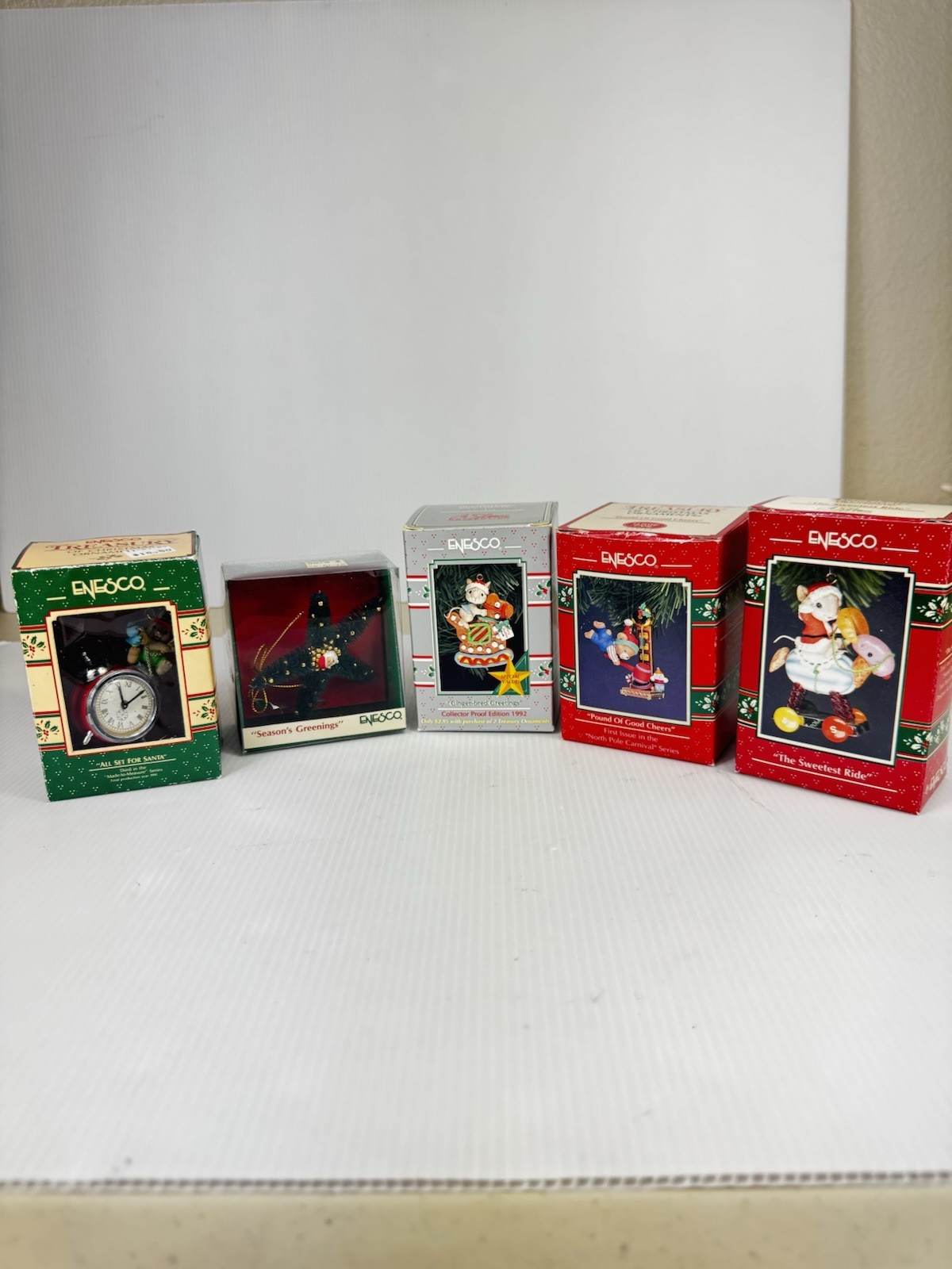 Enesco Vintage Christmas Ornaments Lot of 5 In Original Box 1989 - 1993