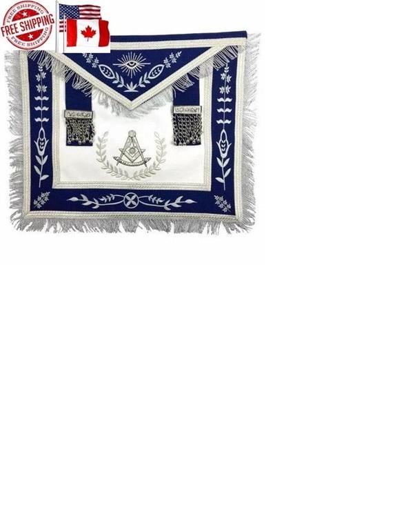 Masonic Past Master Apron Navy Blue Silver Embroidered Fringe Freemason Regalia