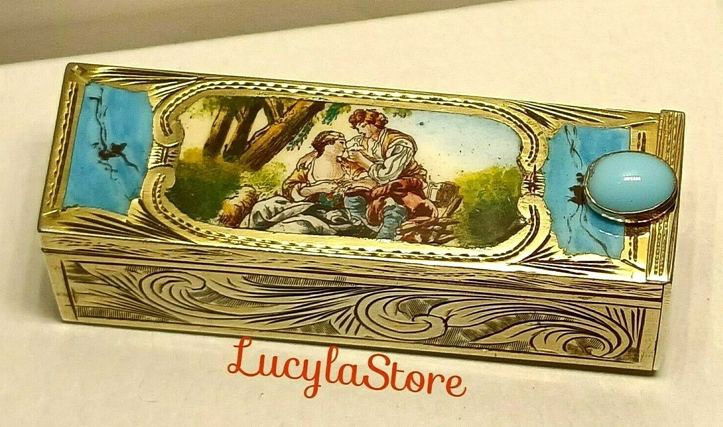 Vintage Italy Lipstick Coppini 800 Fine Silver Enamel Turquoise Cabochon Mirror Vintage Italy Lipstick Coppini 800 Fine Silver Enamel Turquoise Cabochon Mirror