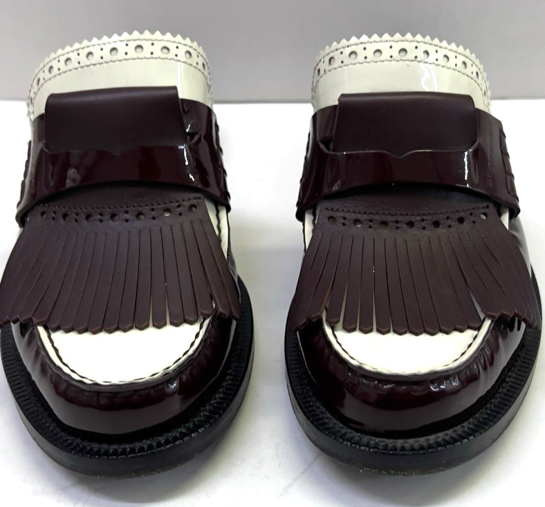 Burberry Bechshill Kiltie Fringe Woman Leather Mules Sz: 37 US6.5 Brown & Cream