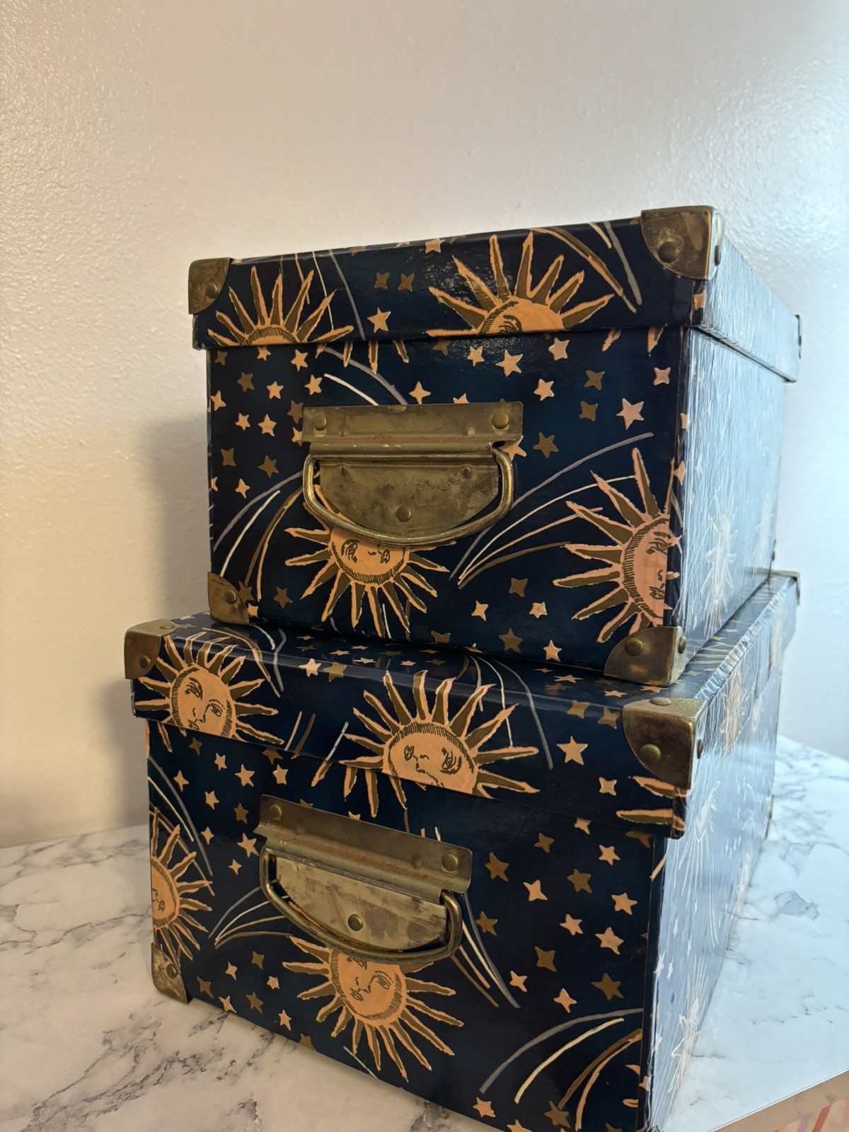 Vintage Celestial Sun Moon Stars Storage Trunks Whimsigoth Y2K Wicca SET of 2