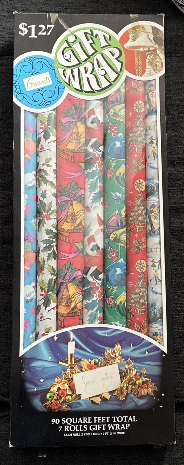 Vintage 1960’s Christmas Wrapping Paper Grants Dept Store NOS 7 Rolls 90 SF