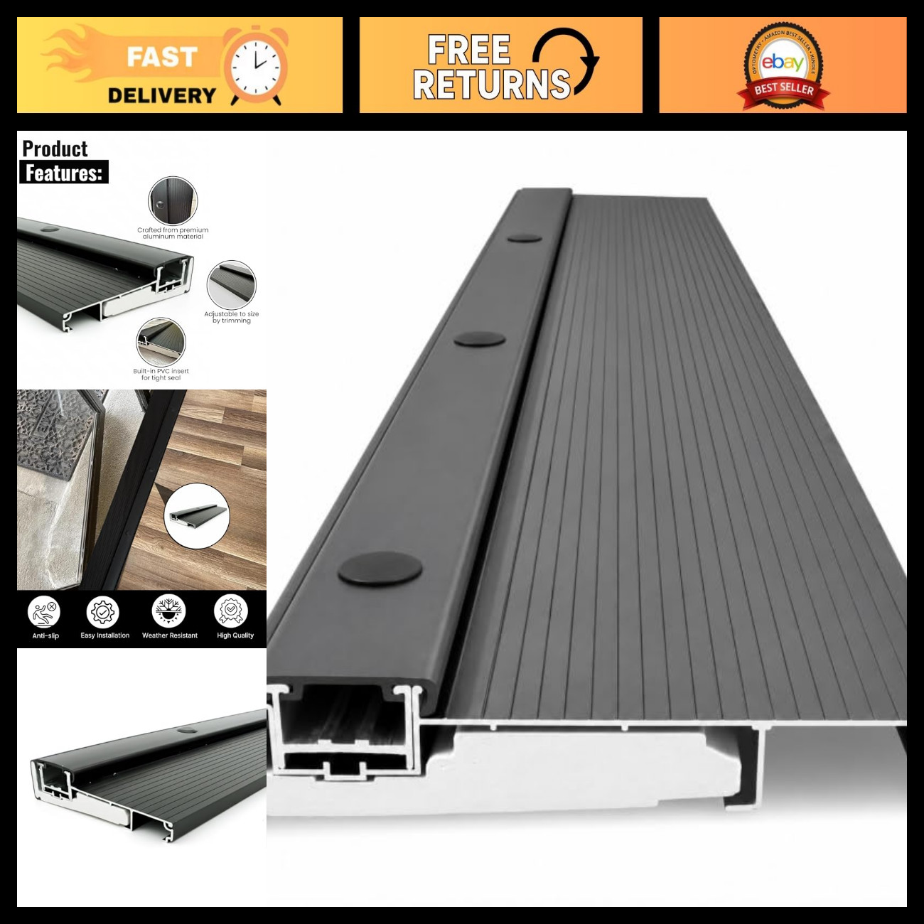 KC Hardware Adjustable Aluminum Threshold Waterproof Hidden Screws Add-on Extens