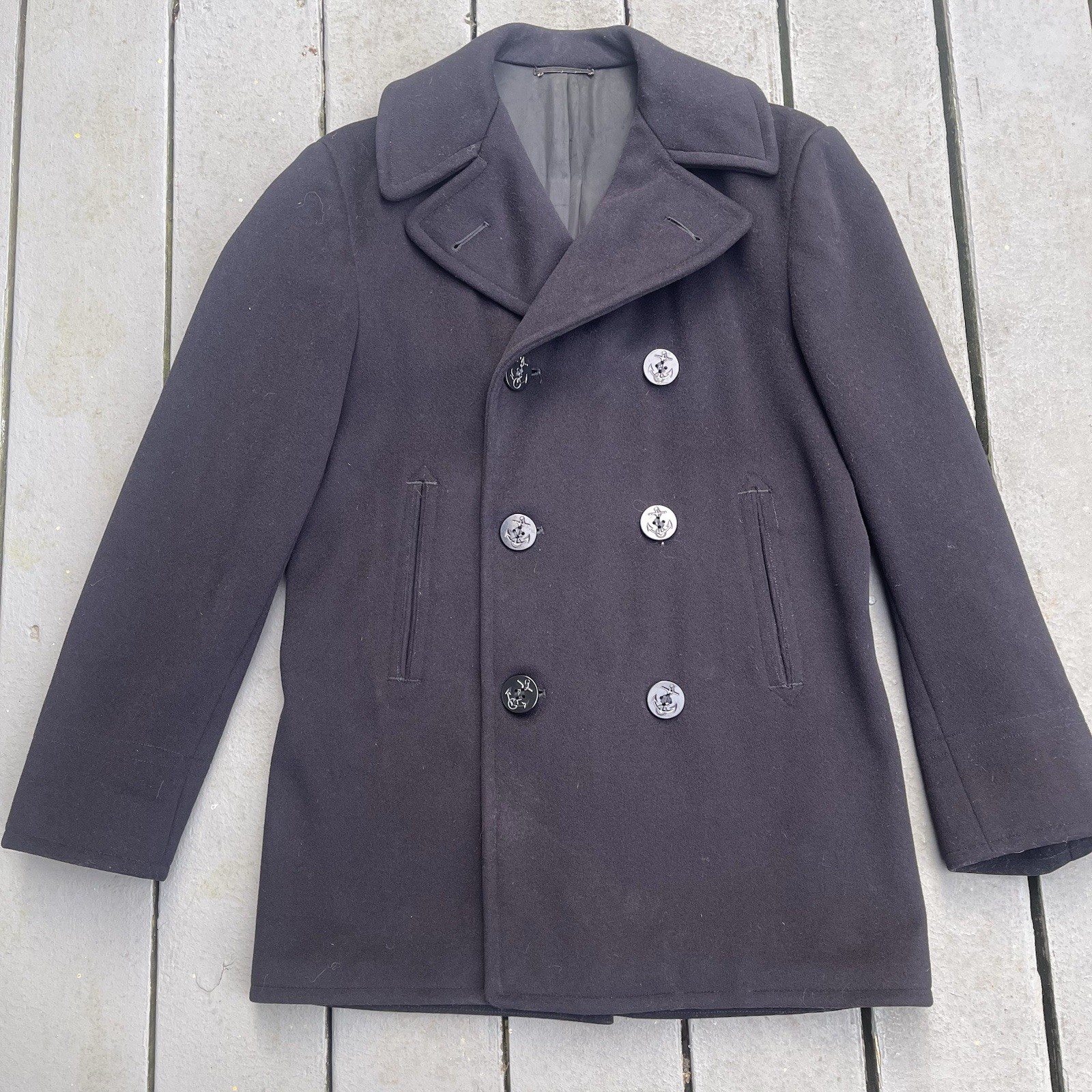 Vintage 1940s Naval Clothing Factory WWII US Peacoat Wool Mens 36R Navy Military