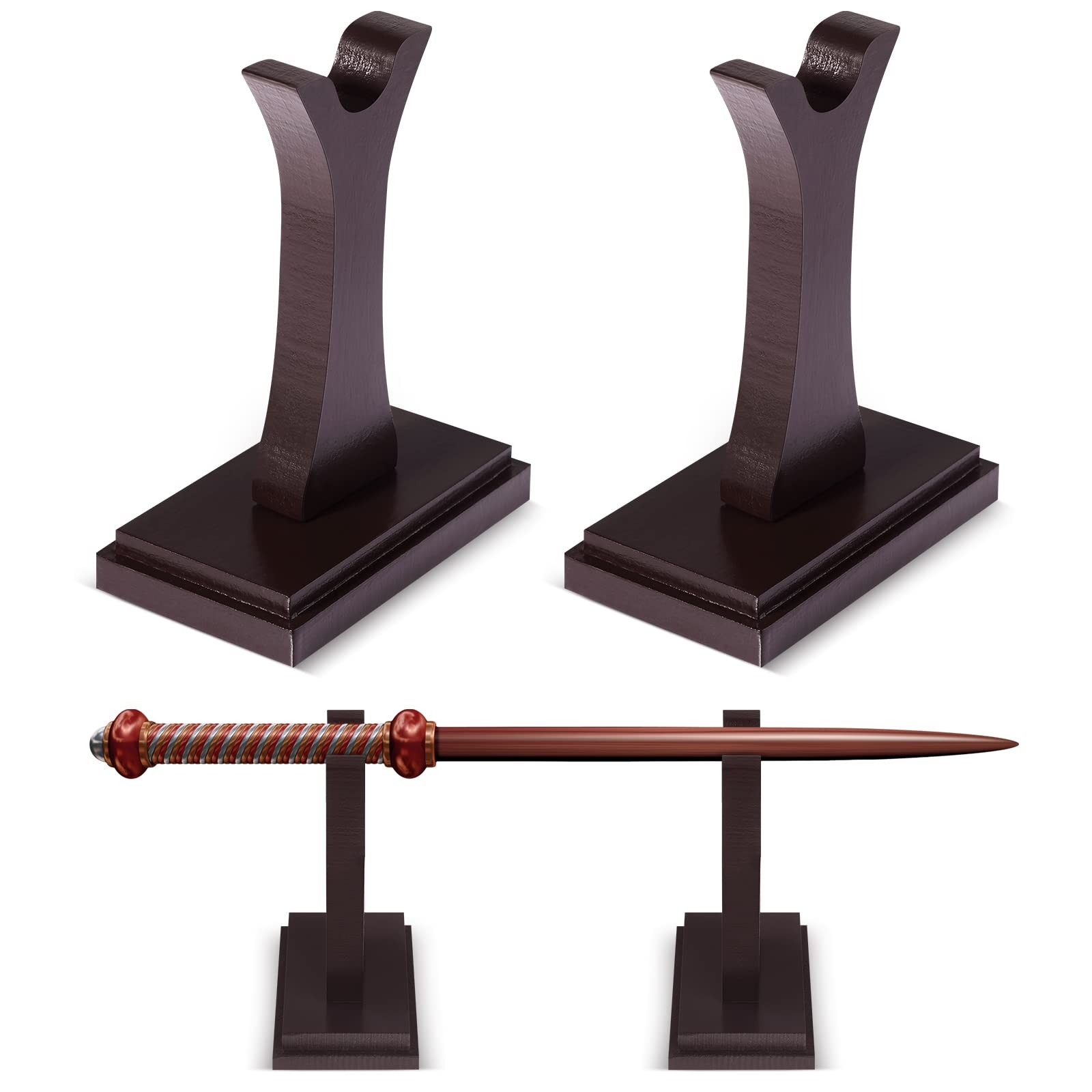 2 Pc Wood Sword Stand Wand Holder Display for Wizard Collectibles