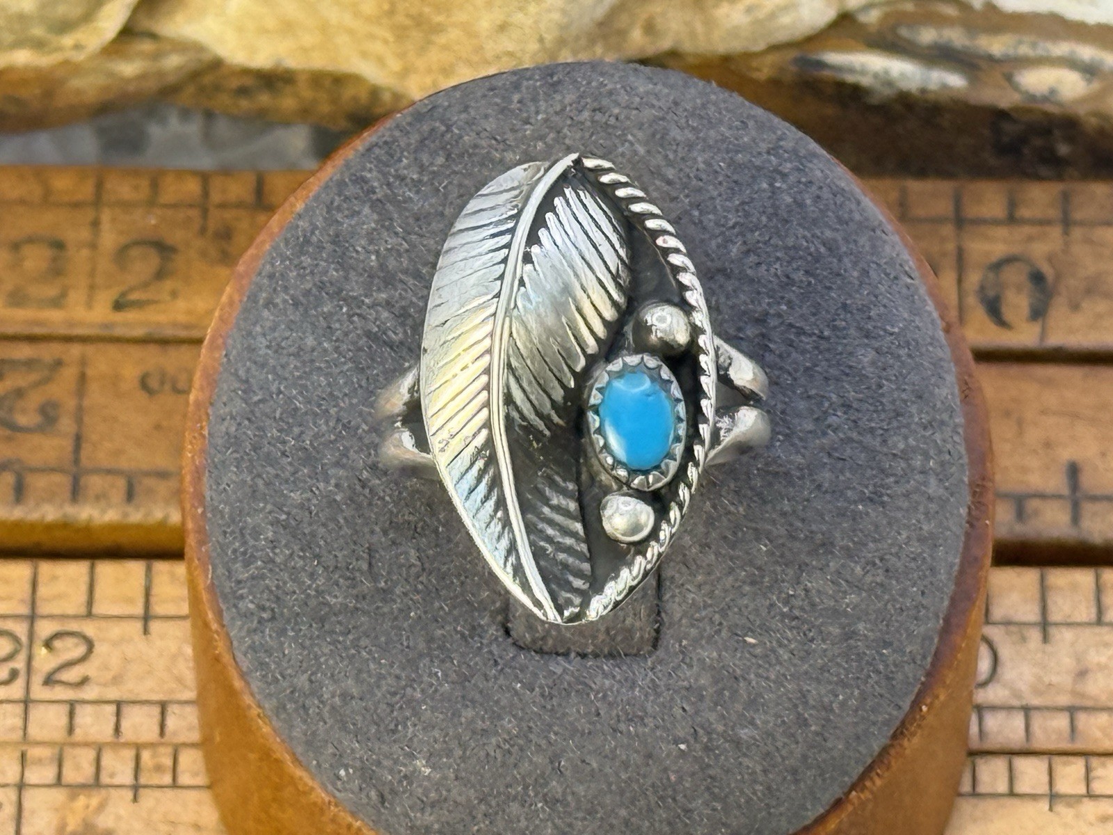 Vintage Native Navajo Sterling Silver Turquoise Blossom Ring sz 7--2349.26
