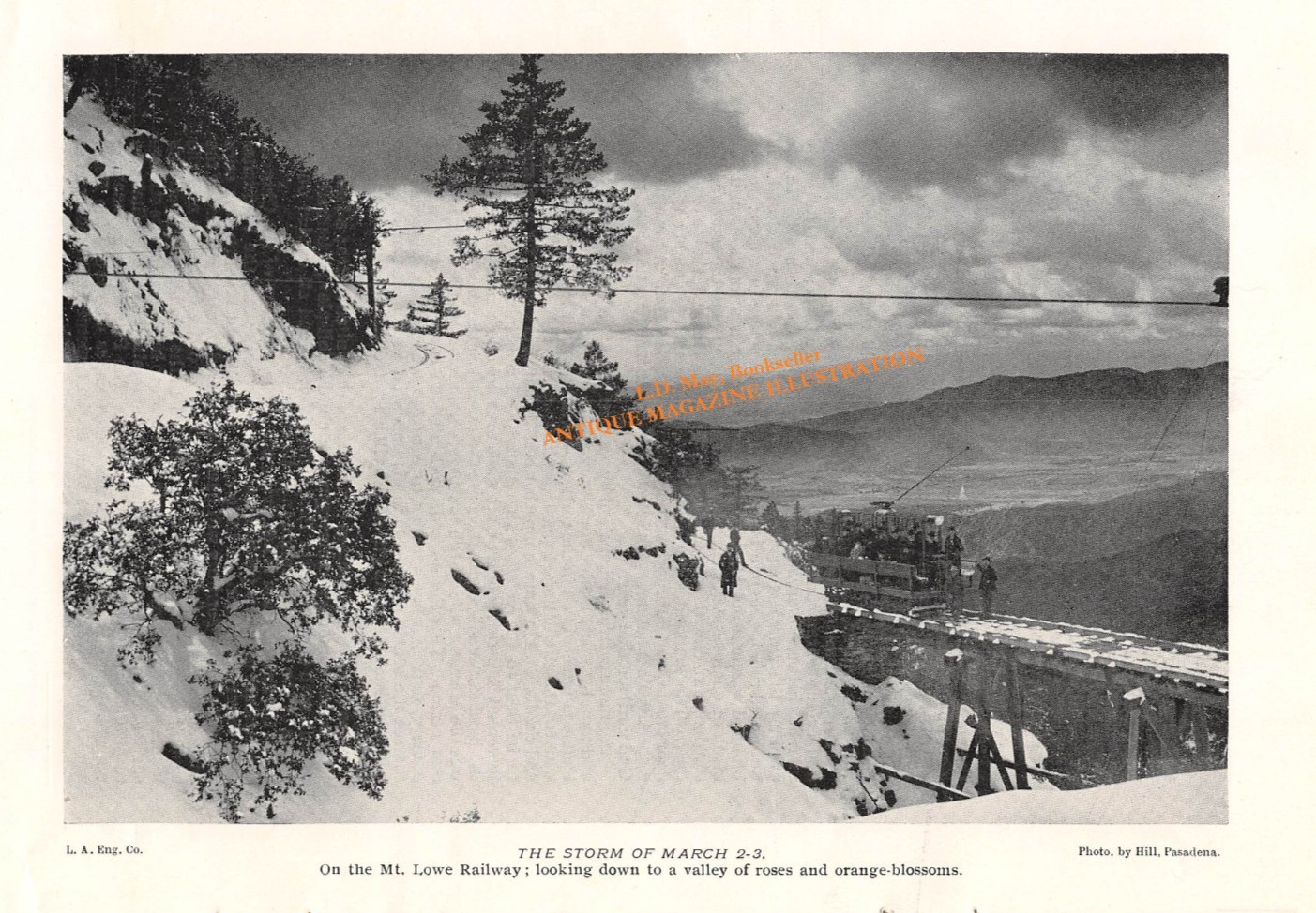 antique 1896 halftone prints MT LOWE RAILWAY snow storm + Article + Pasadena CA