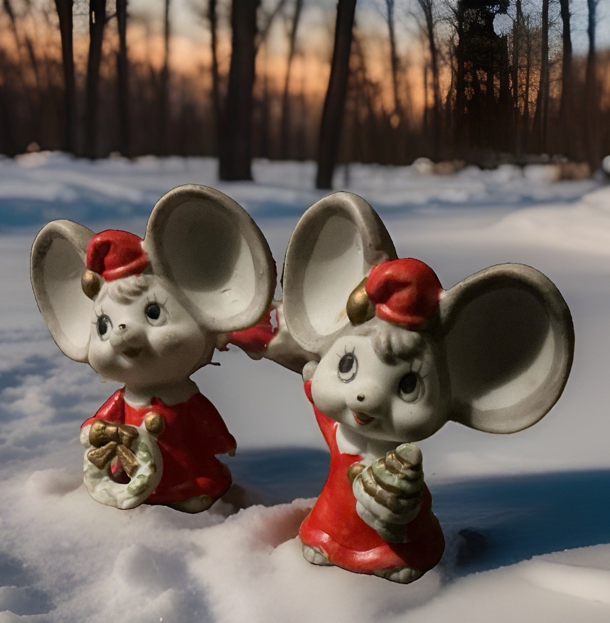(2)Vtg Christmas Frankel Mice Figurines CUTE Ceramic 3\