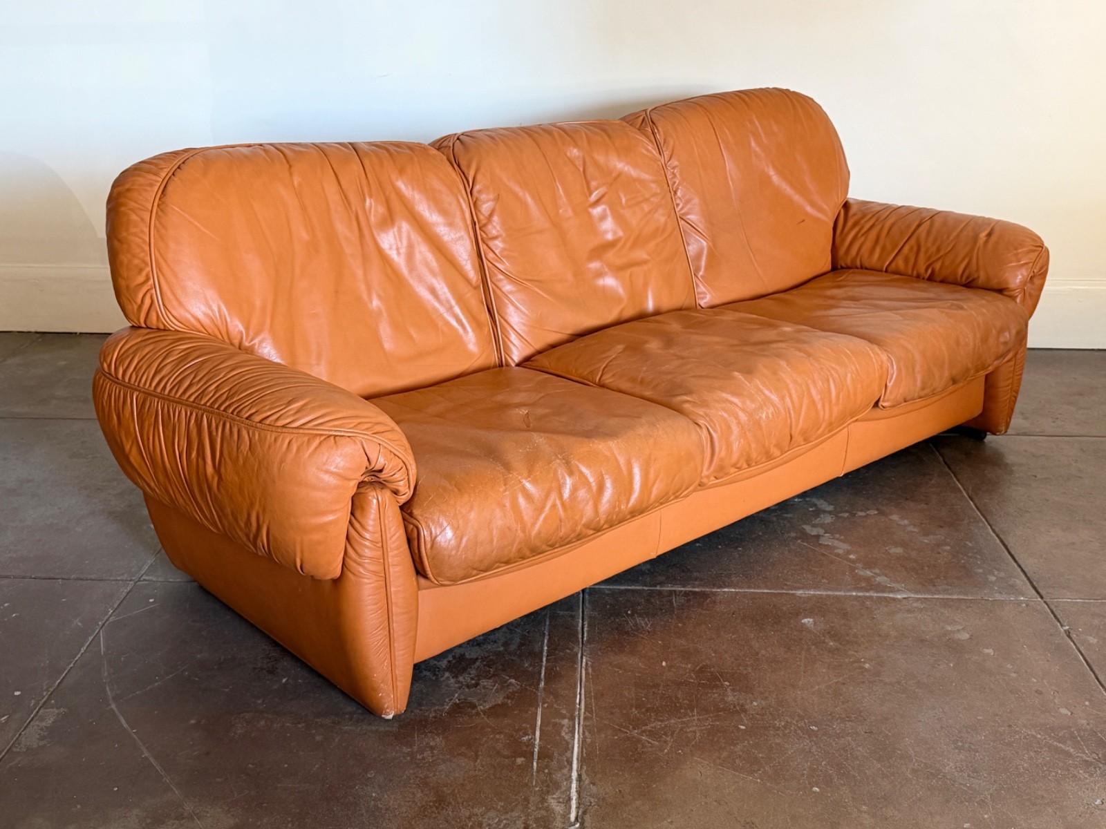 Vintage 1970s MCM Italian Leather Sofa