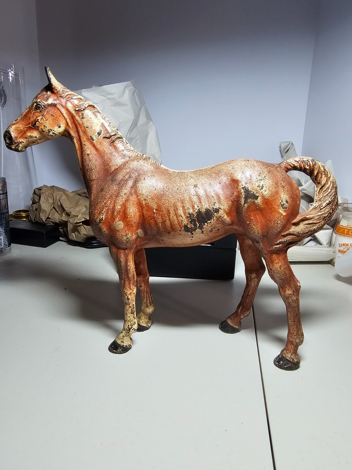 Vintage Hubley Cast Iron Thoroughbred Horse 12” Doorstop Original Paint Antique
